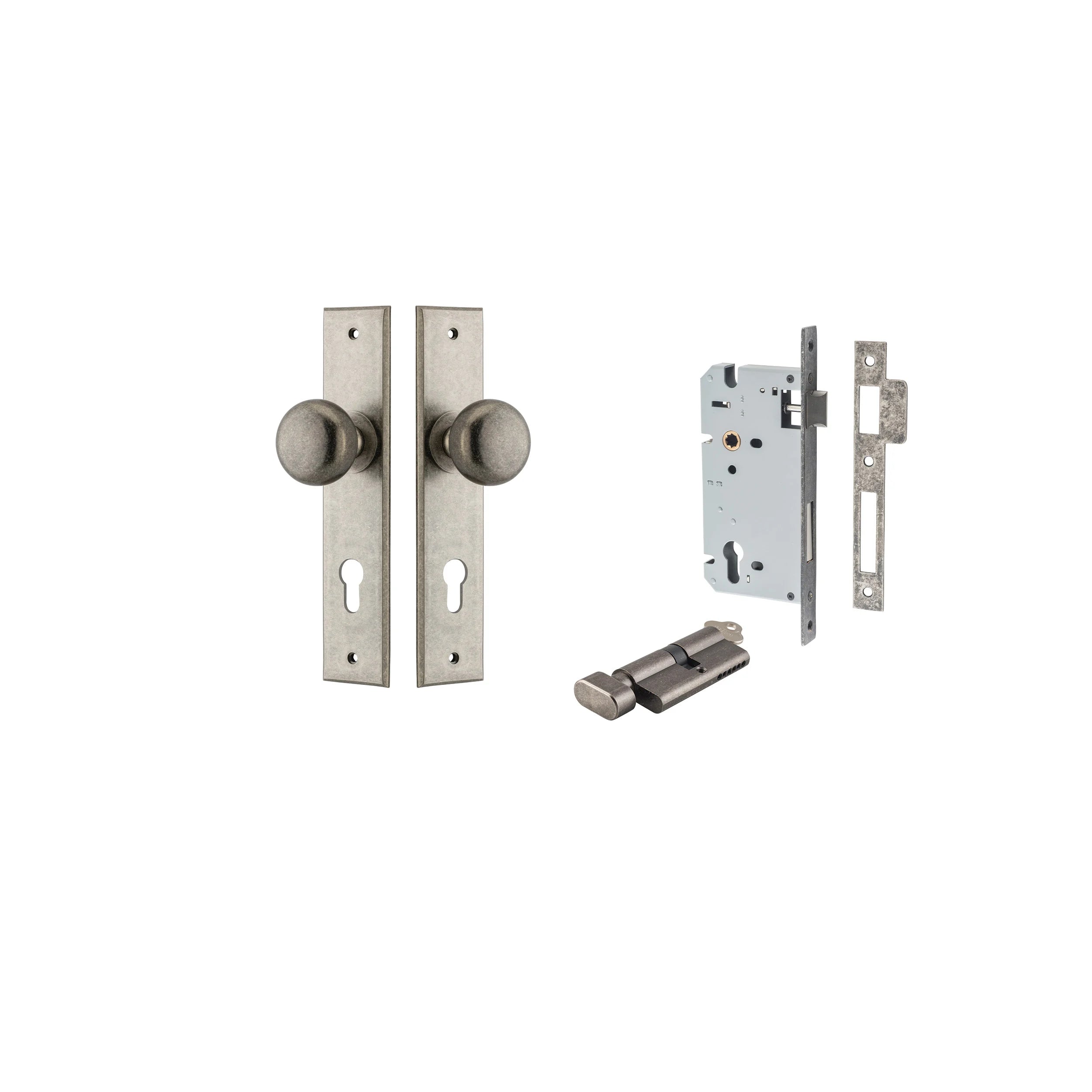 Cambridge Knob - Chamfered Backplate - Ella Grace - Iver - Distressed Nickel - Door Knobs