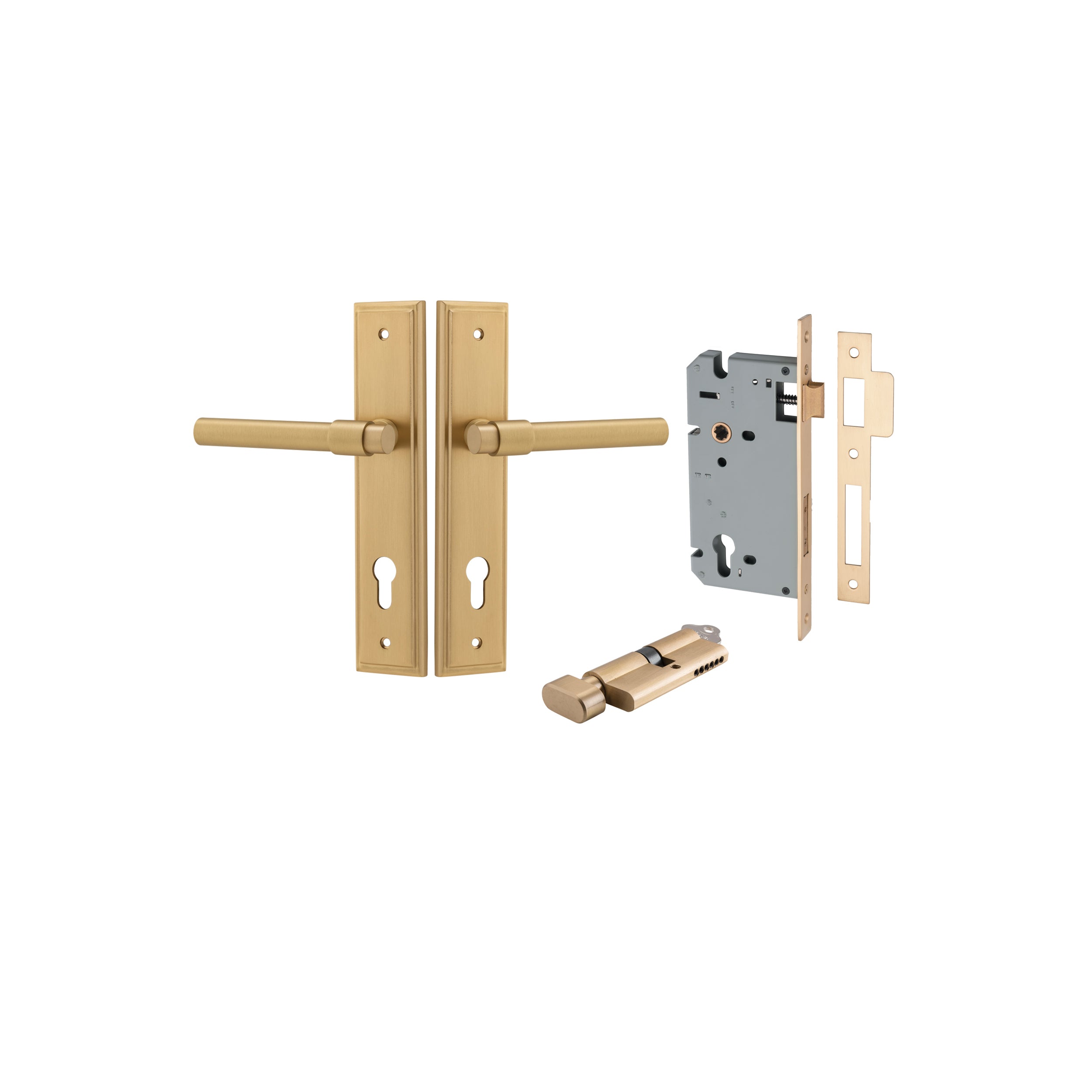 Helsinki Lever - Stepped Backplate - Ella Grace - Iver - Brushed Brass - Door Levers