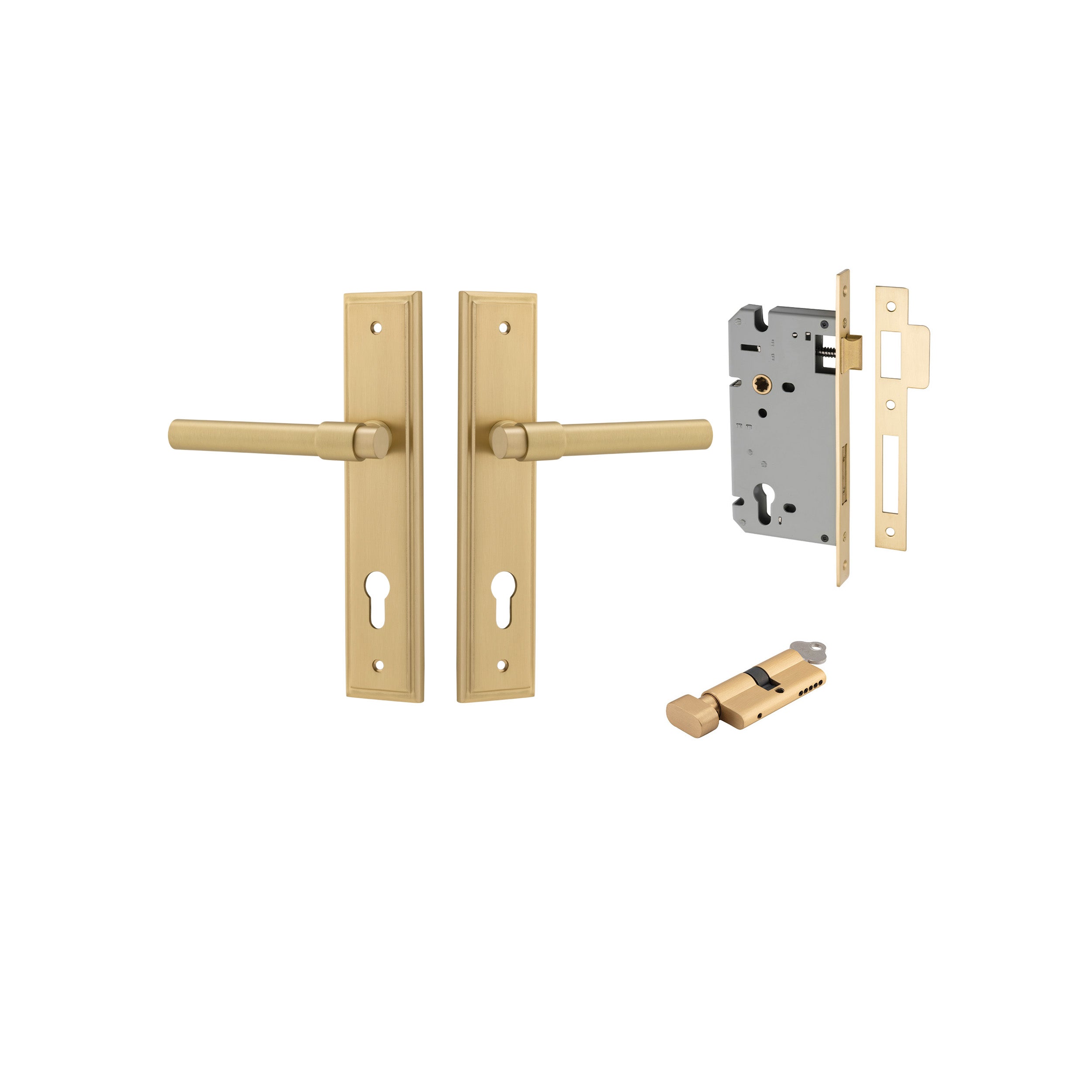 Helsinki Lever - Stepped Backplate - Ella Grace - Iver - Brushed Gold PVD - Door Levers