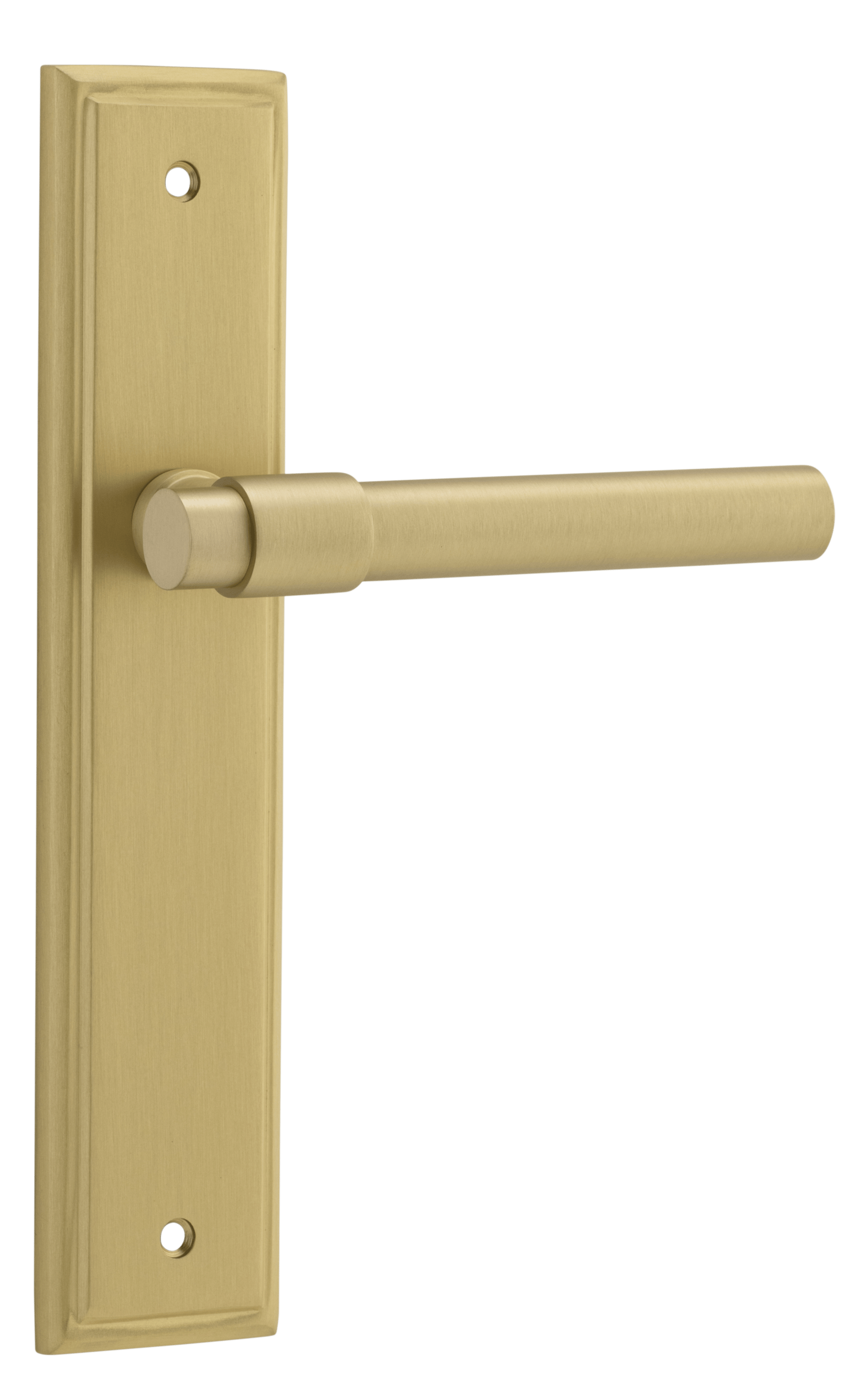 Helsinki Lever - Stepped Backplate - Ella Grace - Iver - Brushed Gold PVD - Door Levers