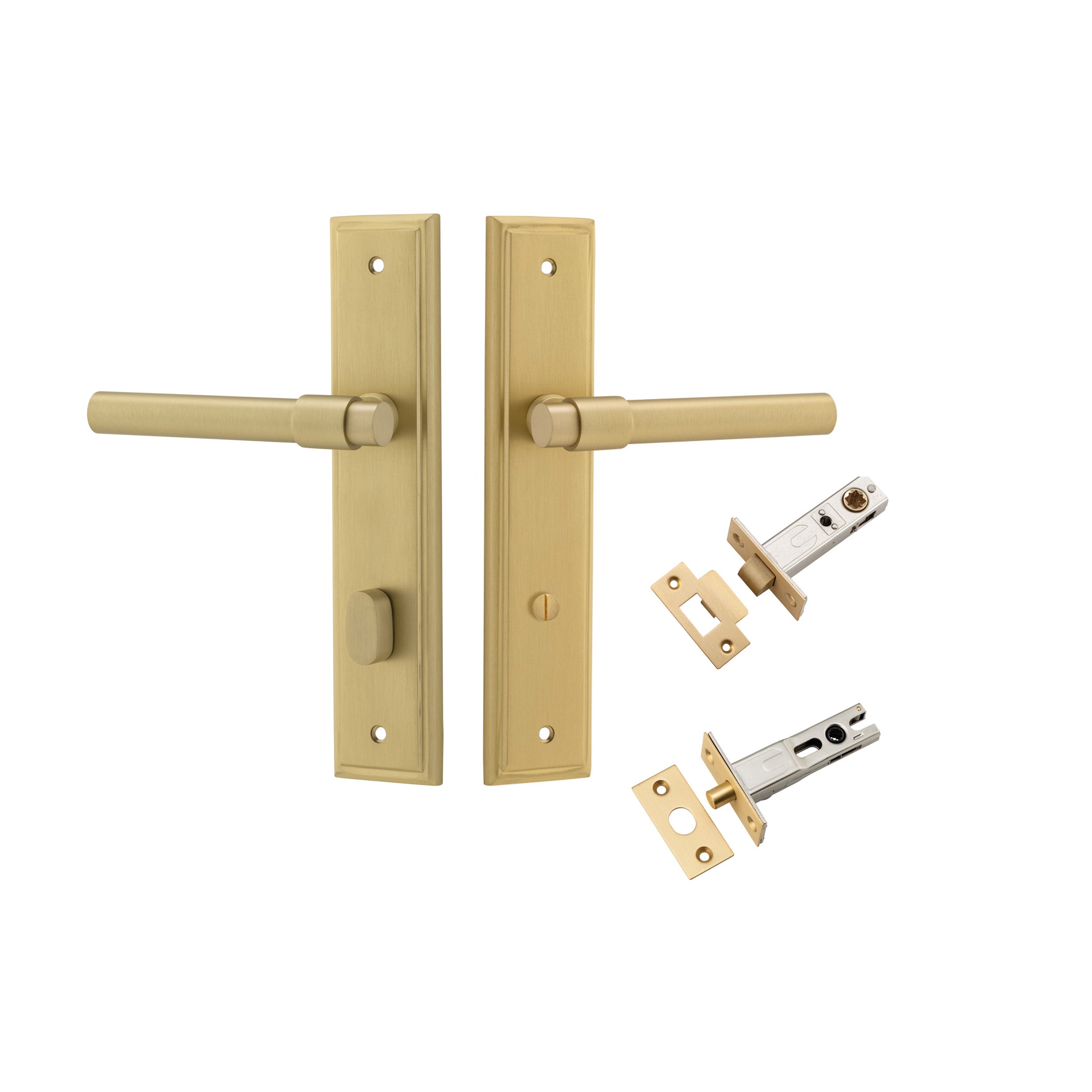 Helsinki Lever - Stepped Backplate - Ella Grace - Iver - Brushed Gold PVD - Door Levers