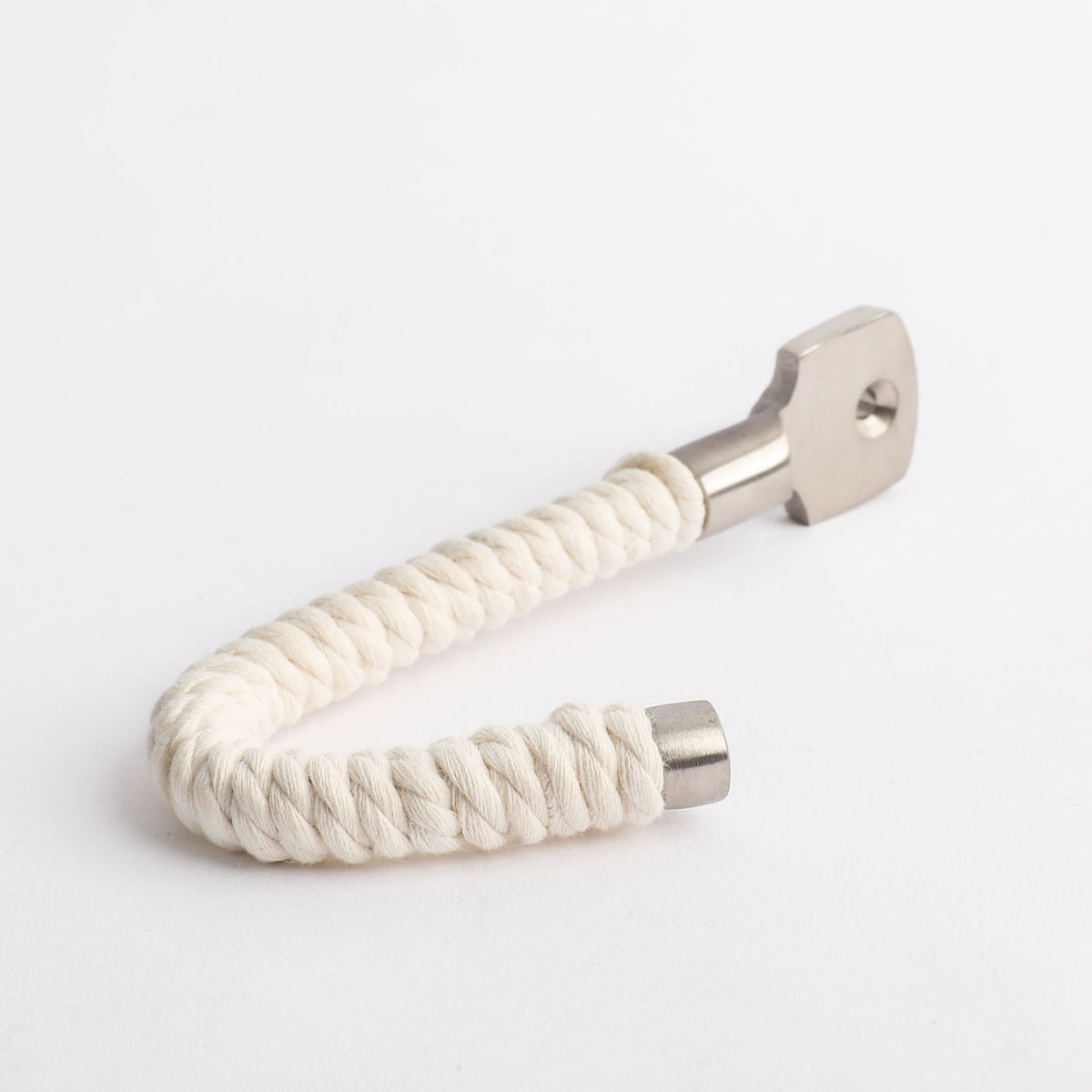 Rope Hook in white cotton with satin nickel by Hepburn Hardware