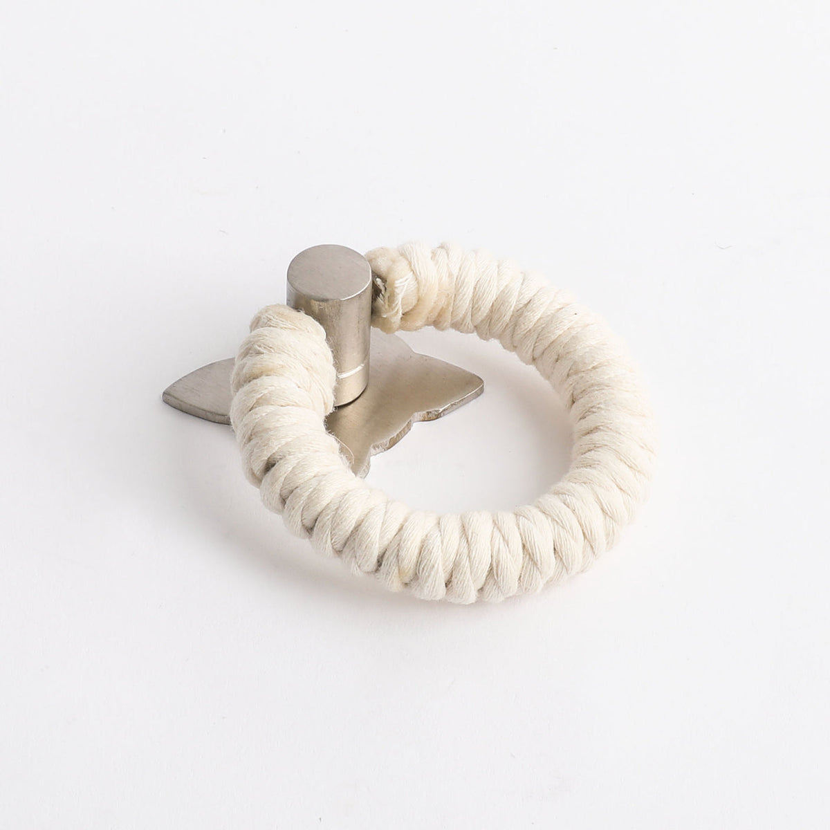 Rope Pull in white cotton with satin nickel by Hepburn Hardware