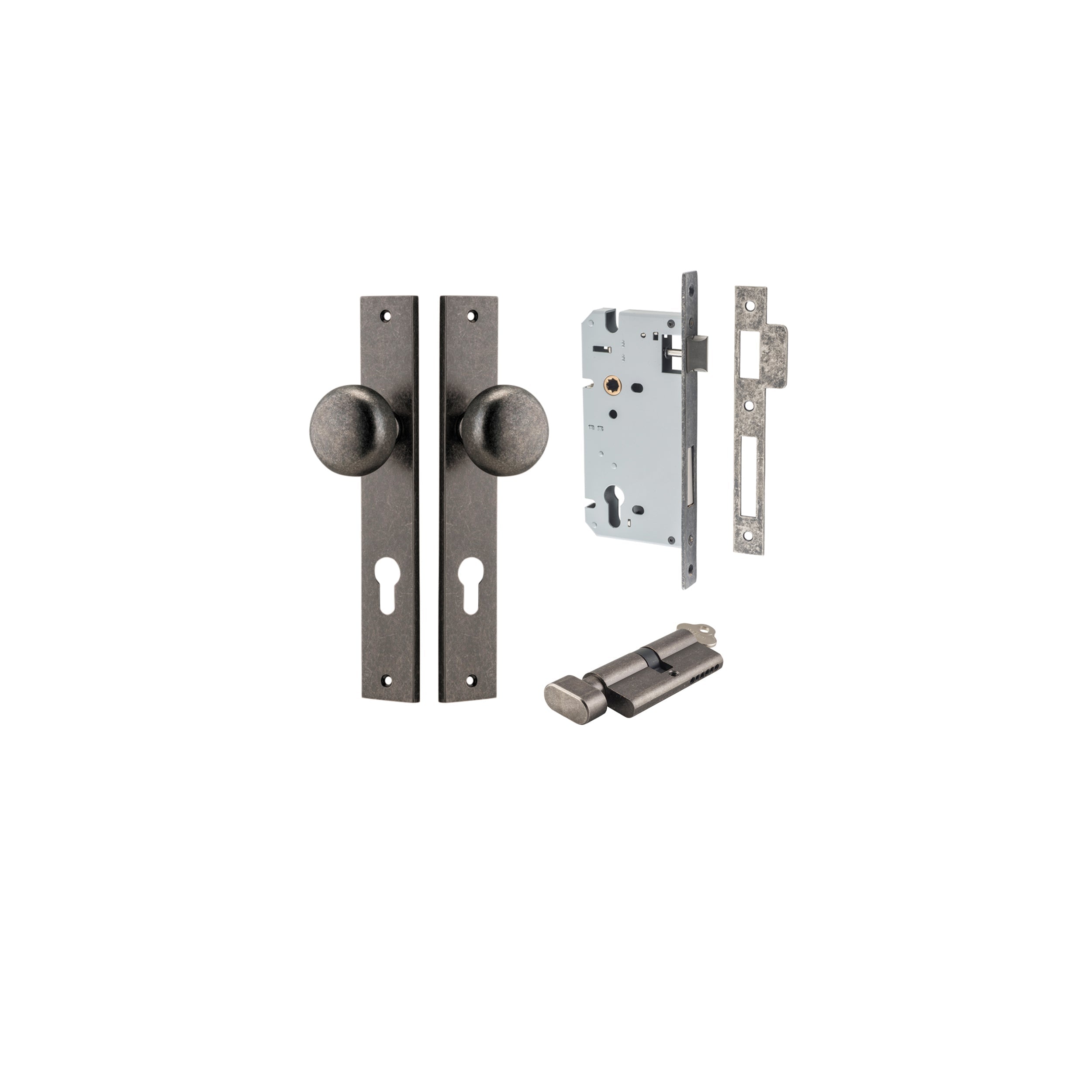 Cambridge Knob - Rectangular Backplate - Ella Grace - Iver - Distressed Nickel - Door Knobs