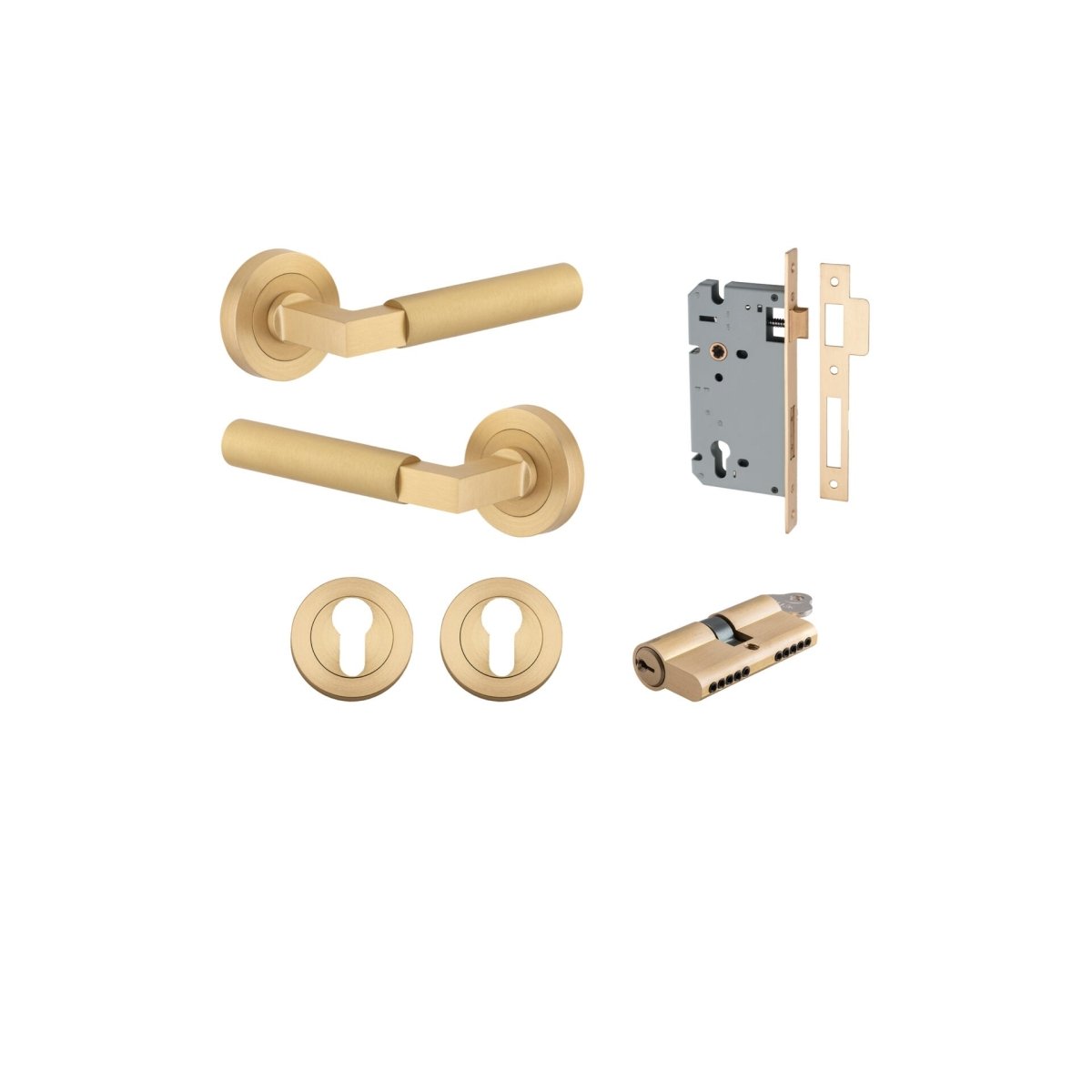 Berlin Lever - Round Rose - Ella Grace - Iver - Brushed Brass - Door Levers