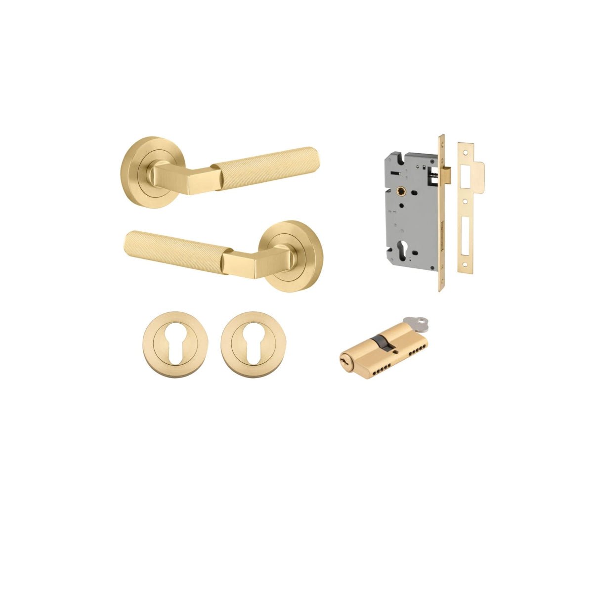 Brunswick Lever - Round Rose - Ella Grace - Iver - Brushed Gold PVD - Door Levers