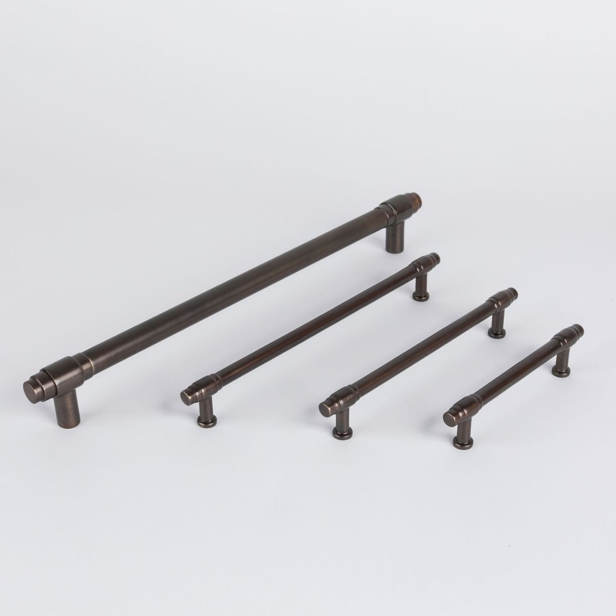 Georgia Appliance Pull in oil rubbed bronze fitted to cabinetry