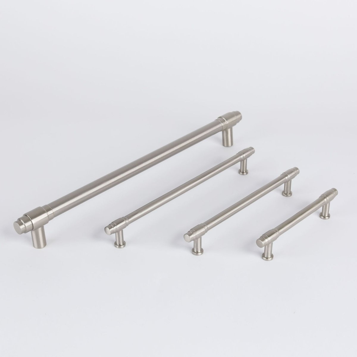 Georgia Appliance Pull in satin nickel fitted to cabinetry