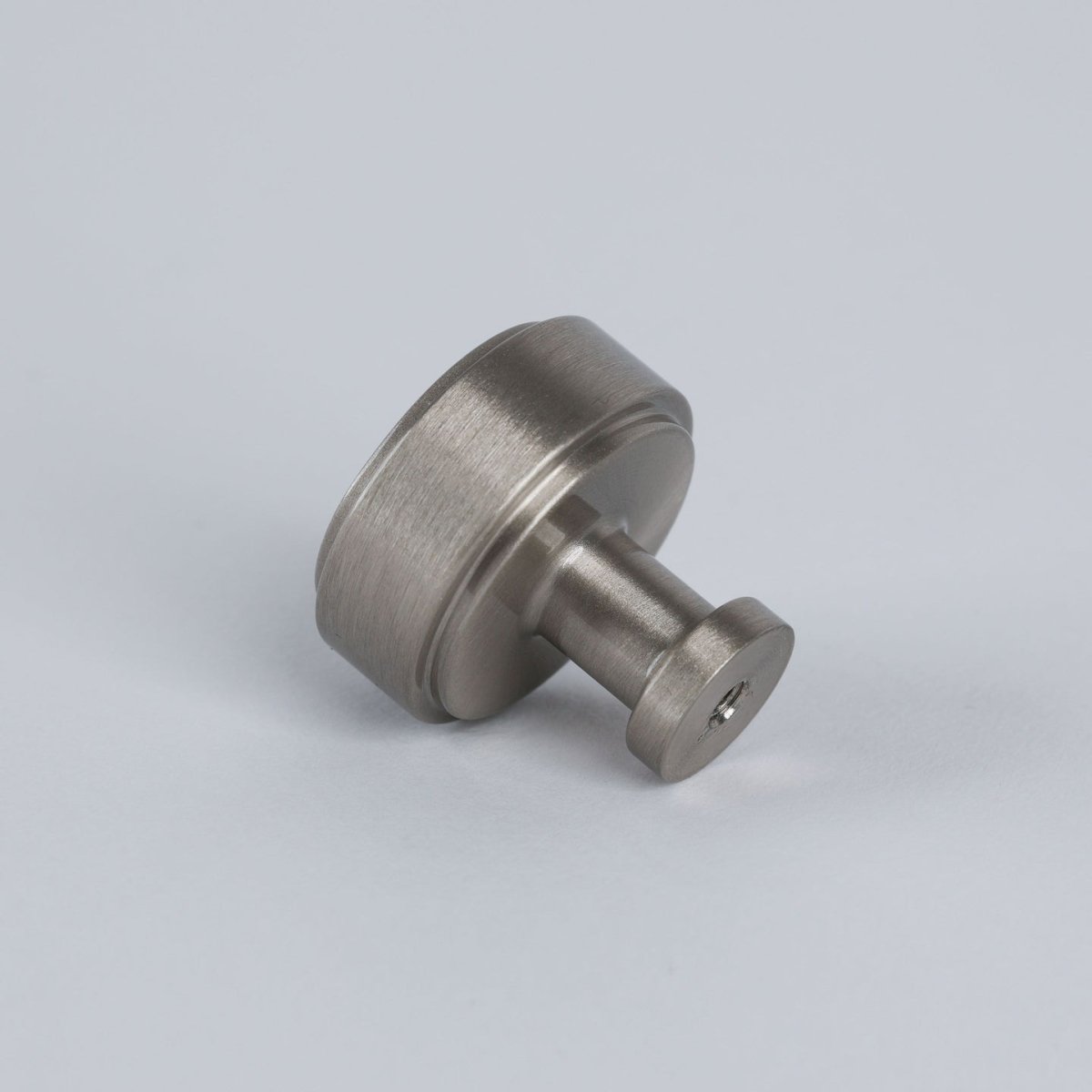 Georgia Knob in satin nickel fitted to cabinetry