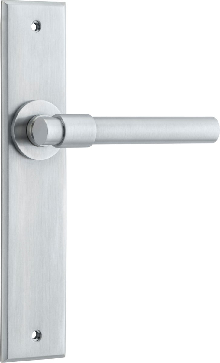 Helsinki Lever - Chamfered Backplate - Ella Grace - Iver - Brushed Chrome - Door Levers
