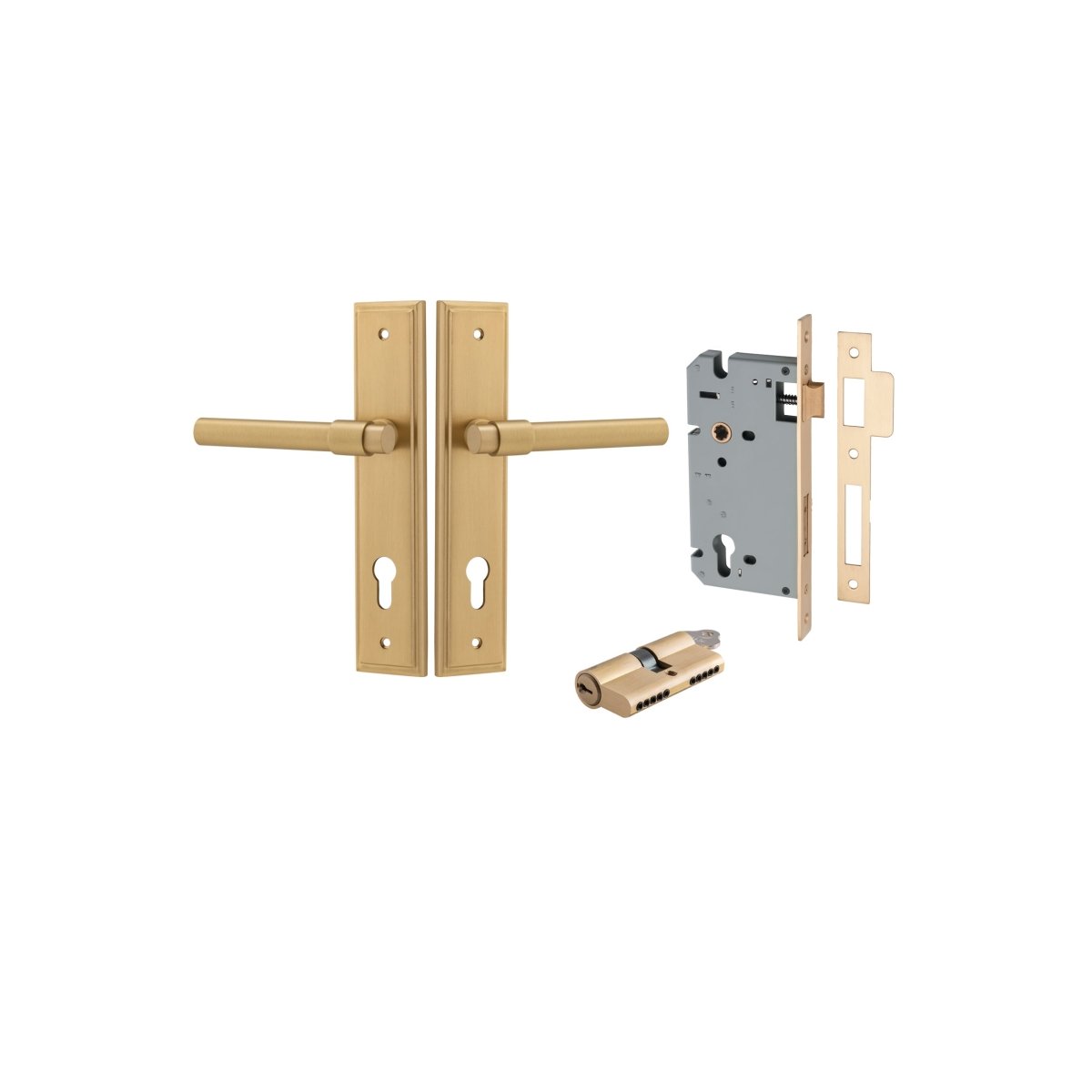 Helsinki Lever - Stepped Backplate - Ella Grace - Iver - Brushed Brass - Door Levers
