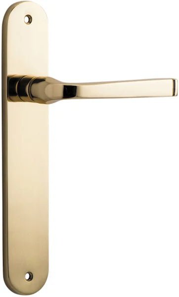 IVER Annecy Solid Brass Oval Plate Door Handle โ Multiple Finishes Available - Ella Grace - Iver - Polished Brass - Door Levers