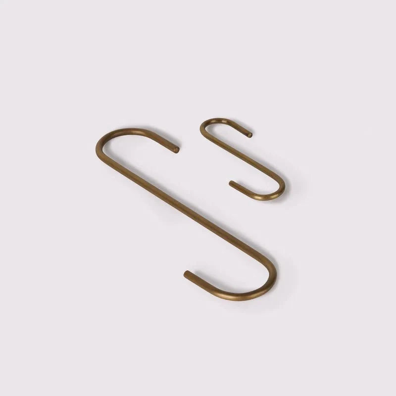 Brass S hooks in acid washed brass, detail