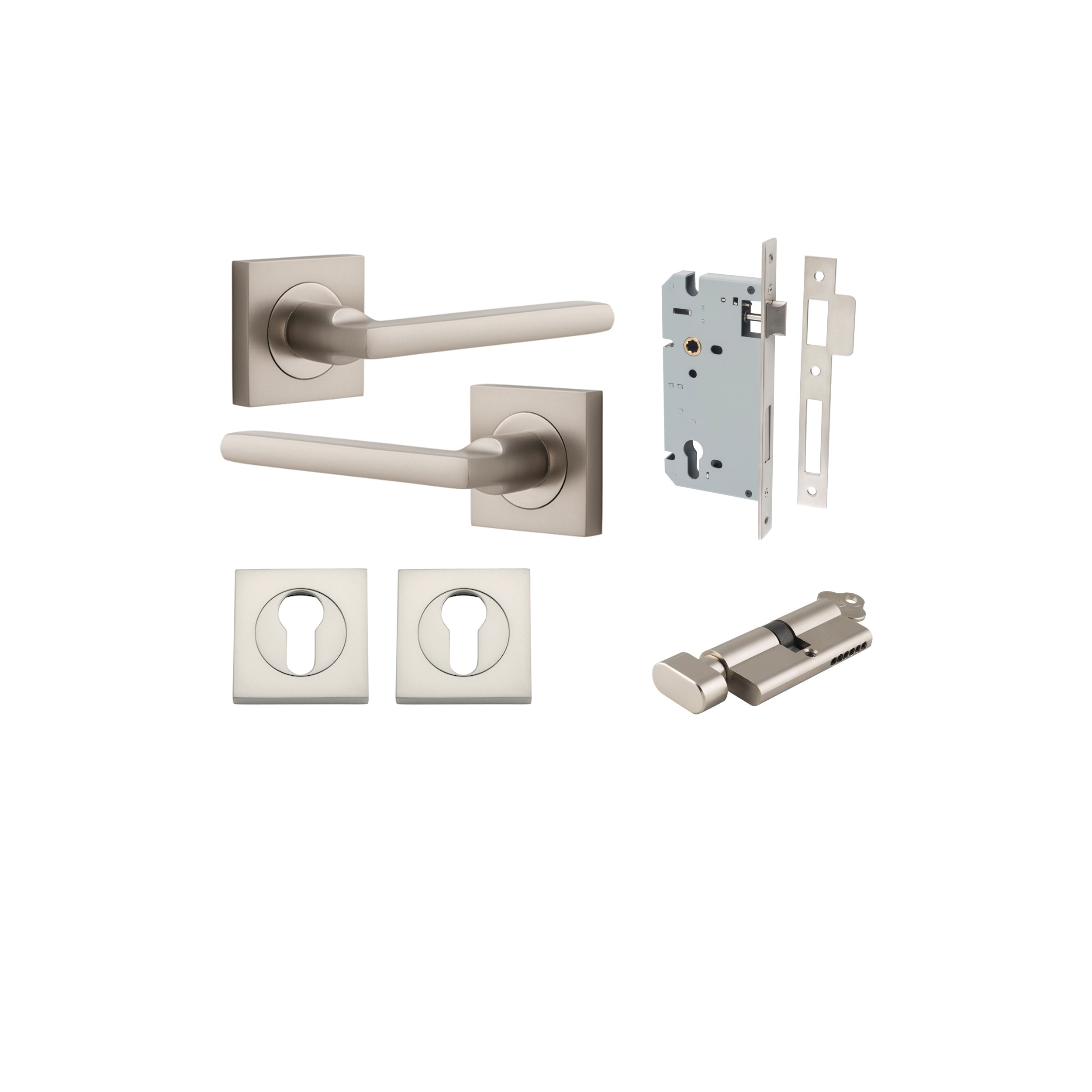 Baltimore Lever - Square Rose - Ella Grace - Iver - Satin Nickel - Door Levers