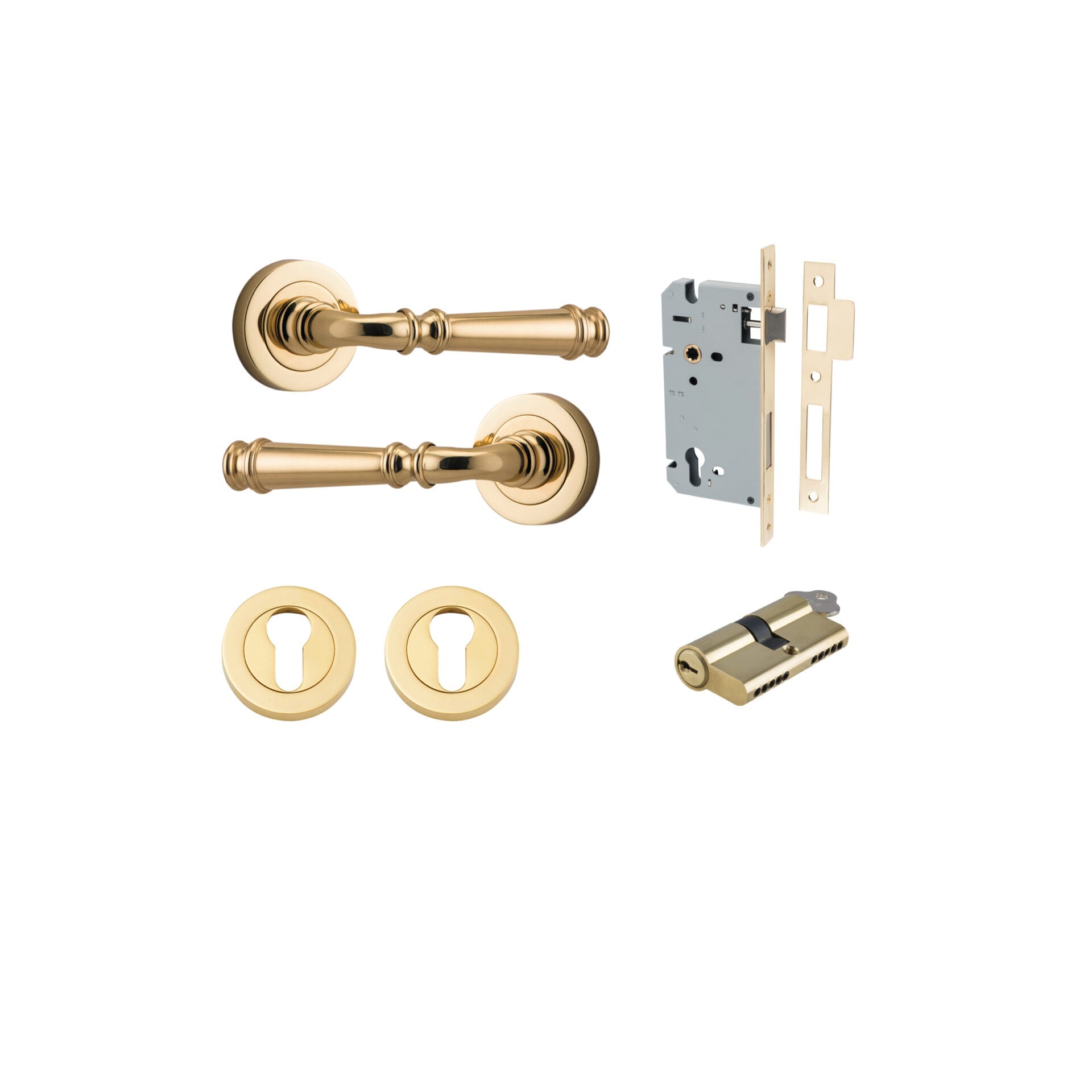 Verona Lever - Round Rose - Ella Grace - Iver - Polished Brass - Door Levers