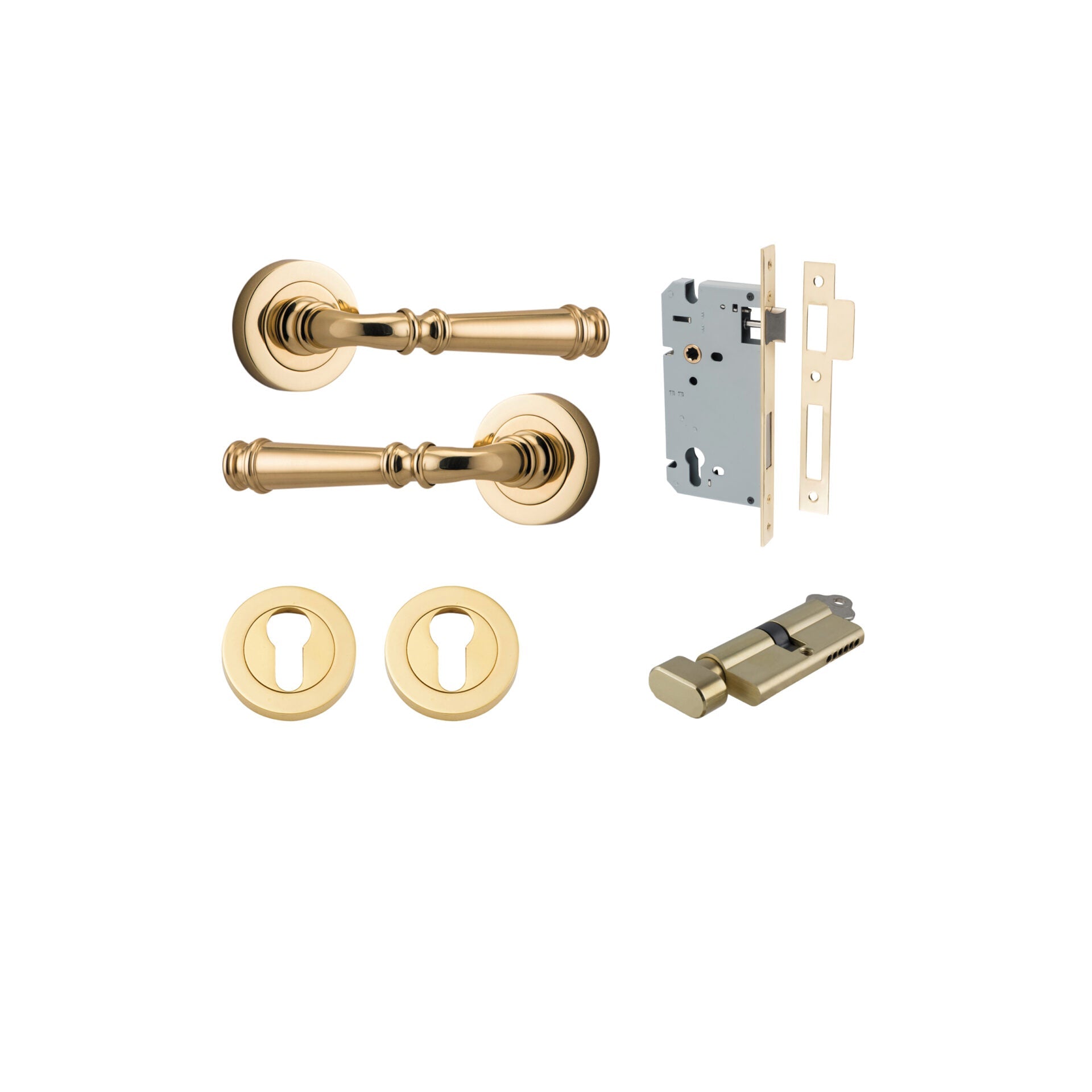 Verona Lever - Round Rose - Ella Grace - Iver - Polished Brass - Door Levers