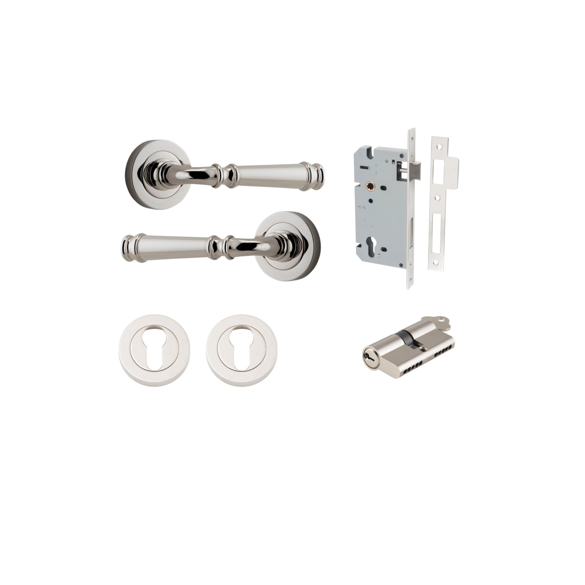 Verona Lever - Round Rose - Ella Grace - Iver - Polished Nickel - Door Levers