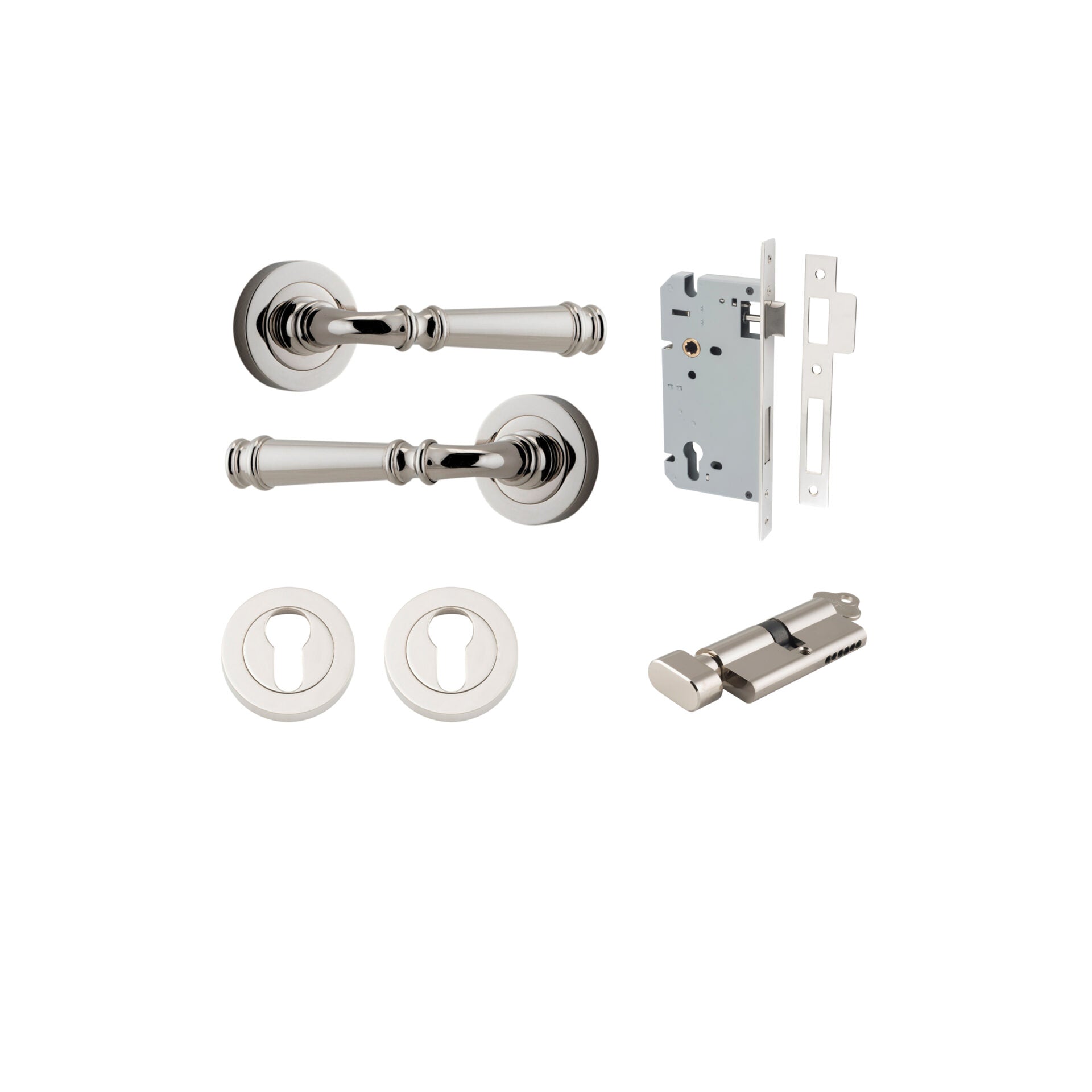 Verona Lever - Round Rose - Ella Grace - Iver - Polished Nickel - Door Levers