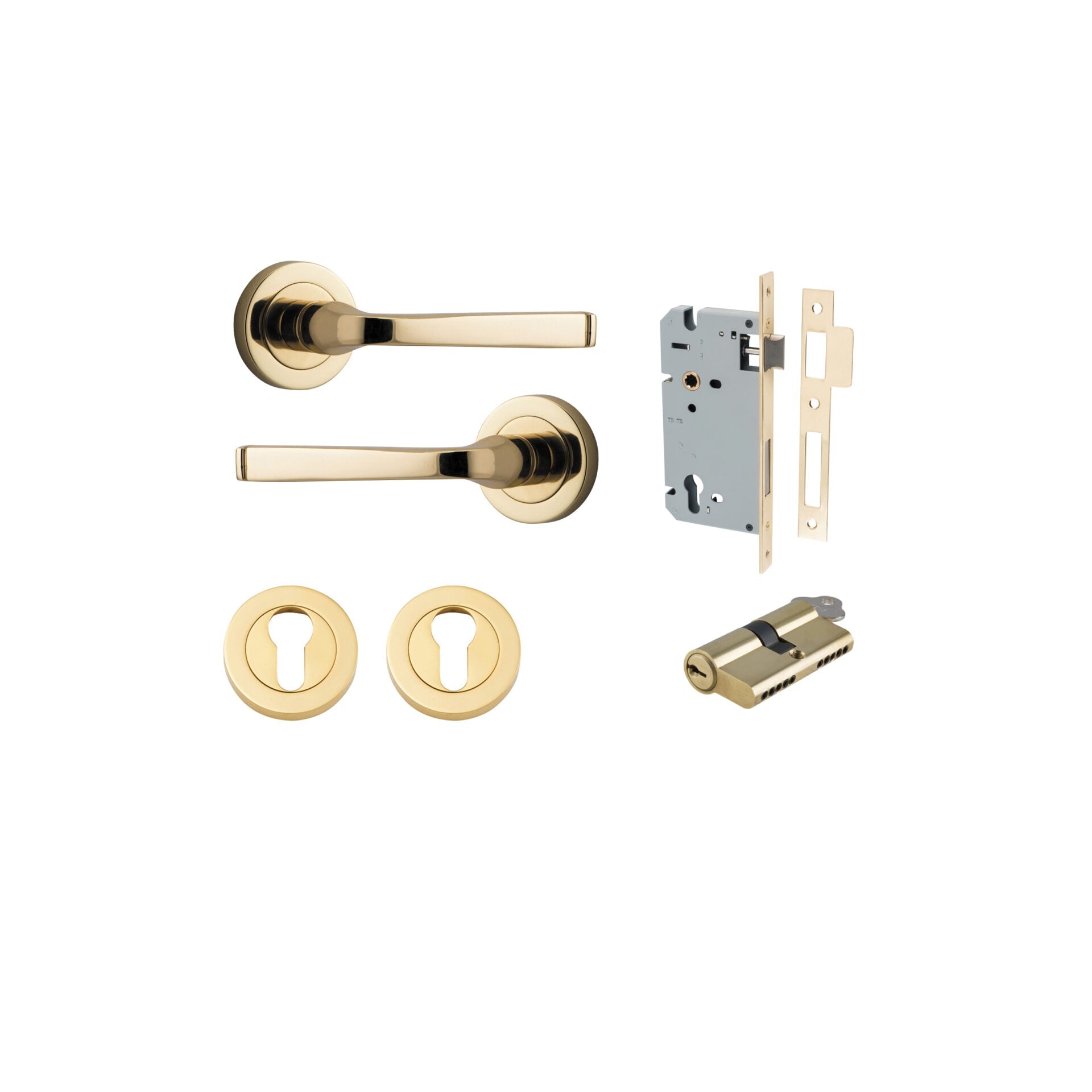 IVER Annecy Solid Brass Round Rose Door Handle – Multiple Finishes Available - Iver - Polished Brass - Door Levers