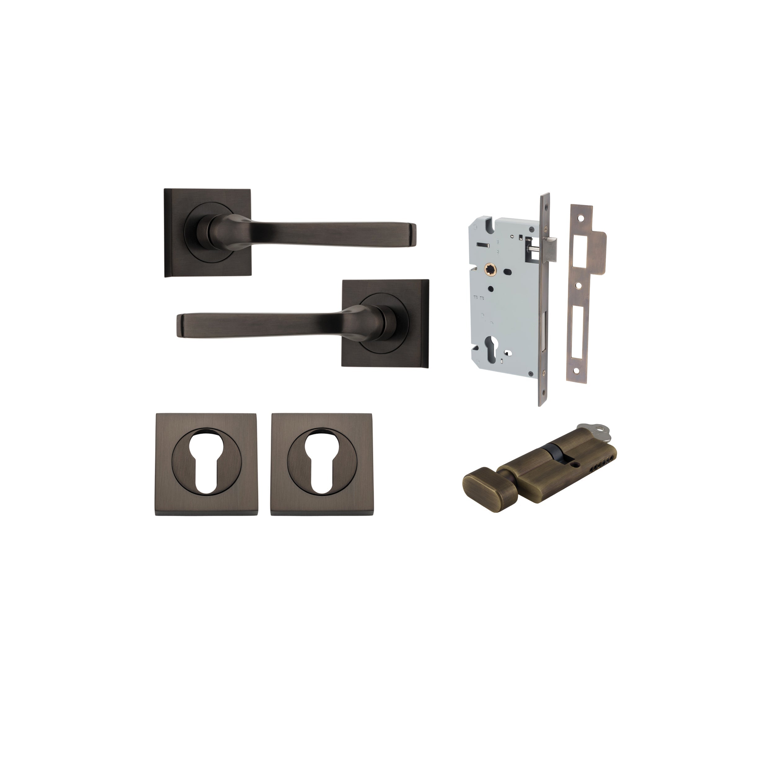 Annecy Lever - Square Rose - Ella Grace - Iver - Signature Brass - Door Levers - Entrance Kit - Door Handle - Solid Brass