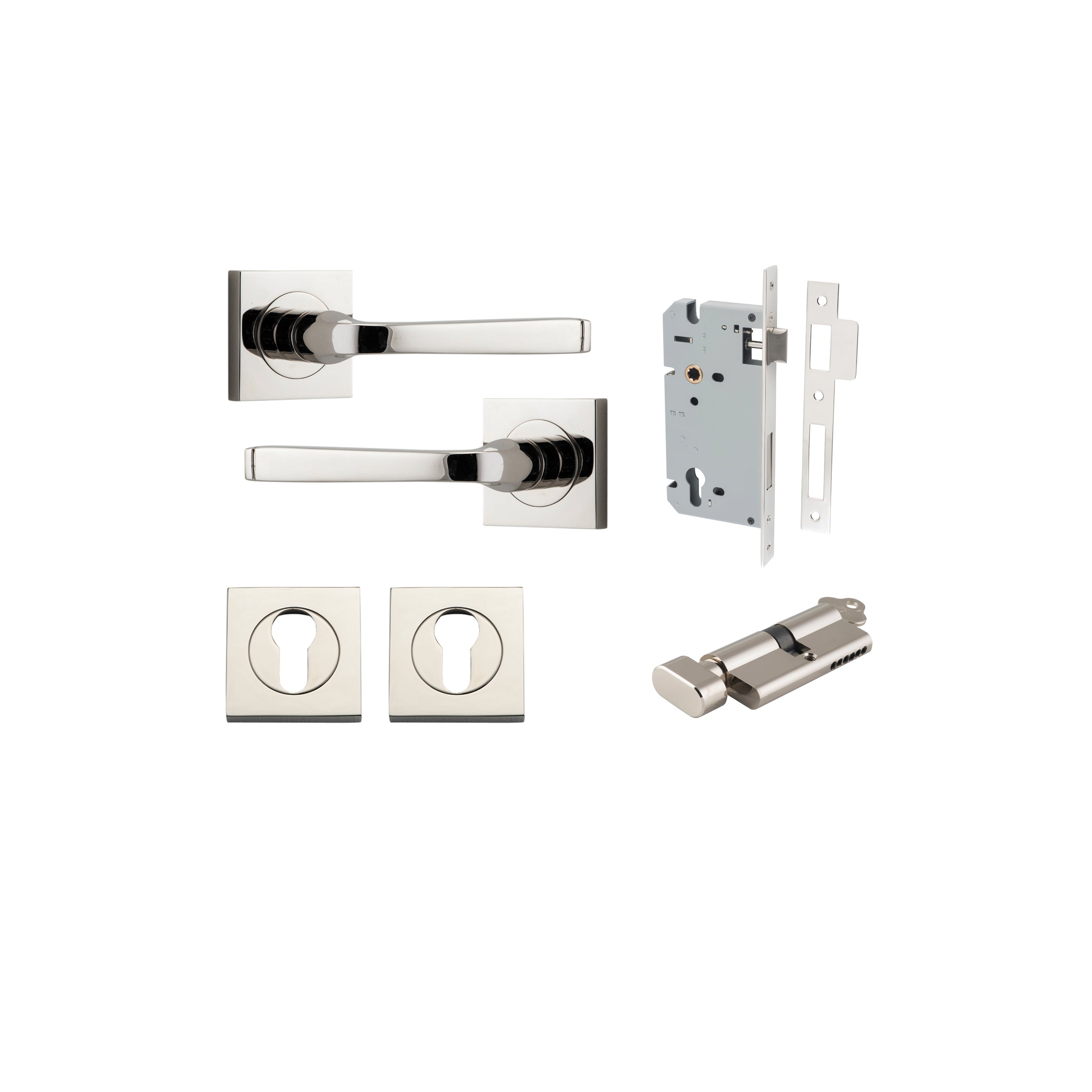 Annecy Lever - Square Rose - Ella Grace - Iver - Polished Nickel - Door Levers