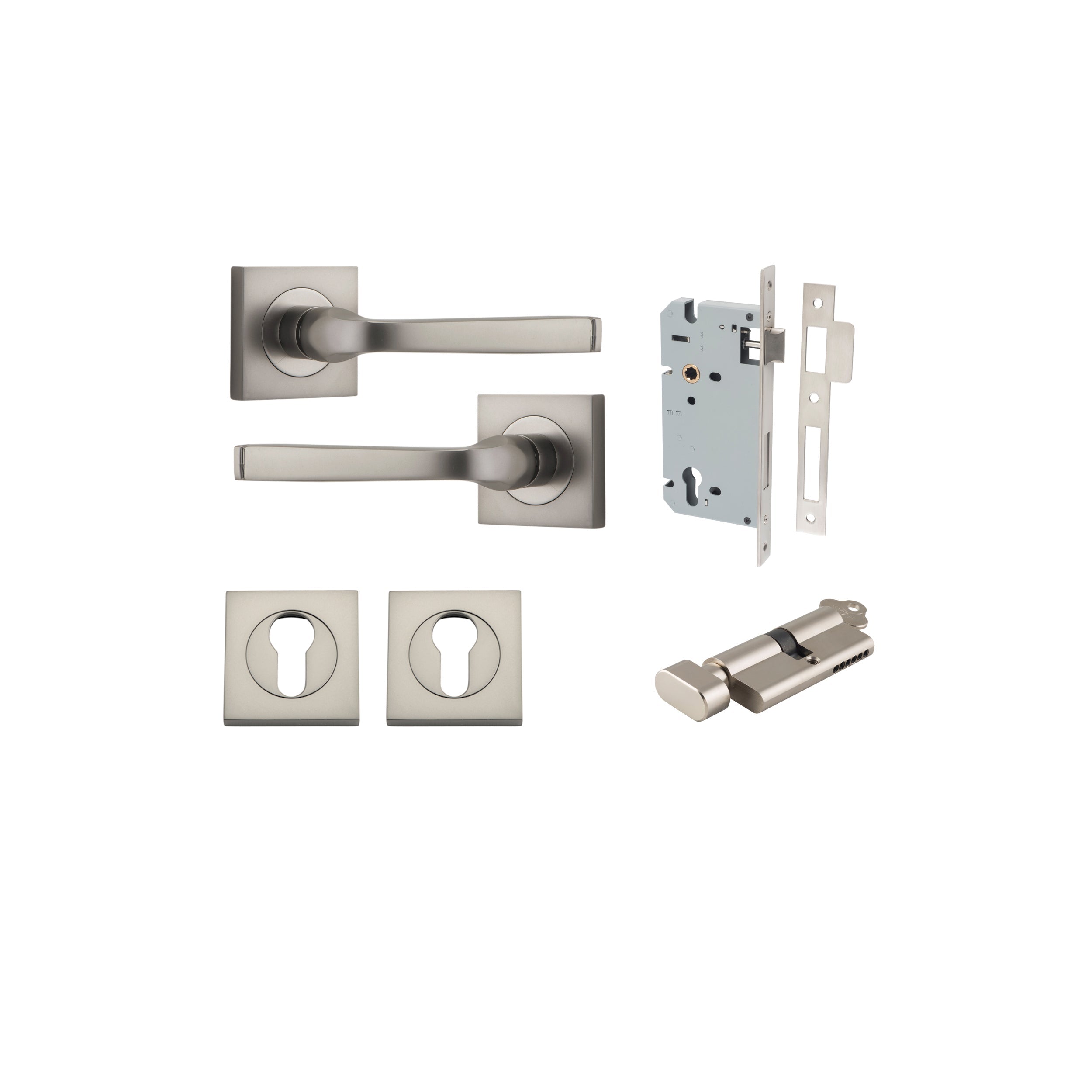 Annecy Lever - Square Rose - Ella Grace - Iver - Satin Nickel - Door Levers