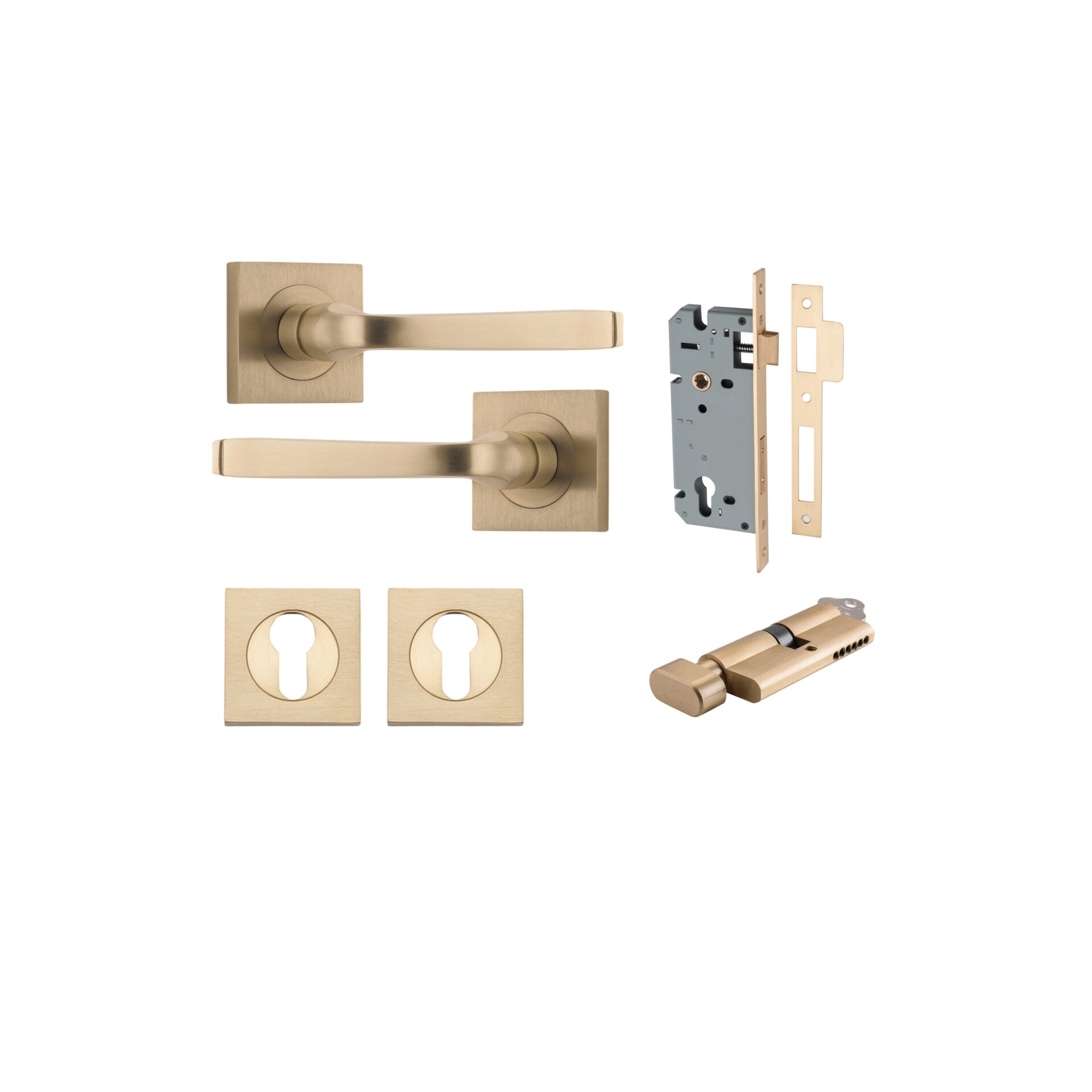 Annecy Lever - Square Rose - Ella Grace - Iver - Brushed Brass - Door Levers