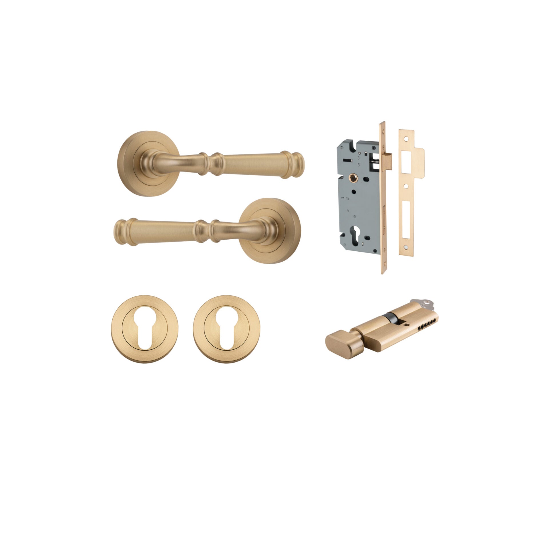 Verona Lever - Round Rose - Ella Grace - Iver - Brushed Brass - Door Levers