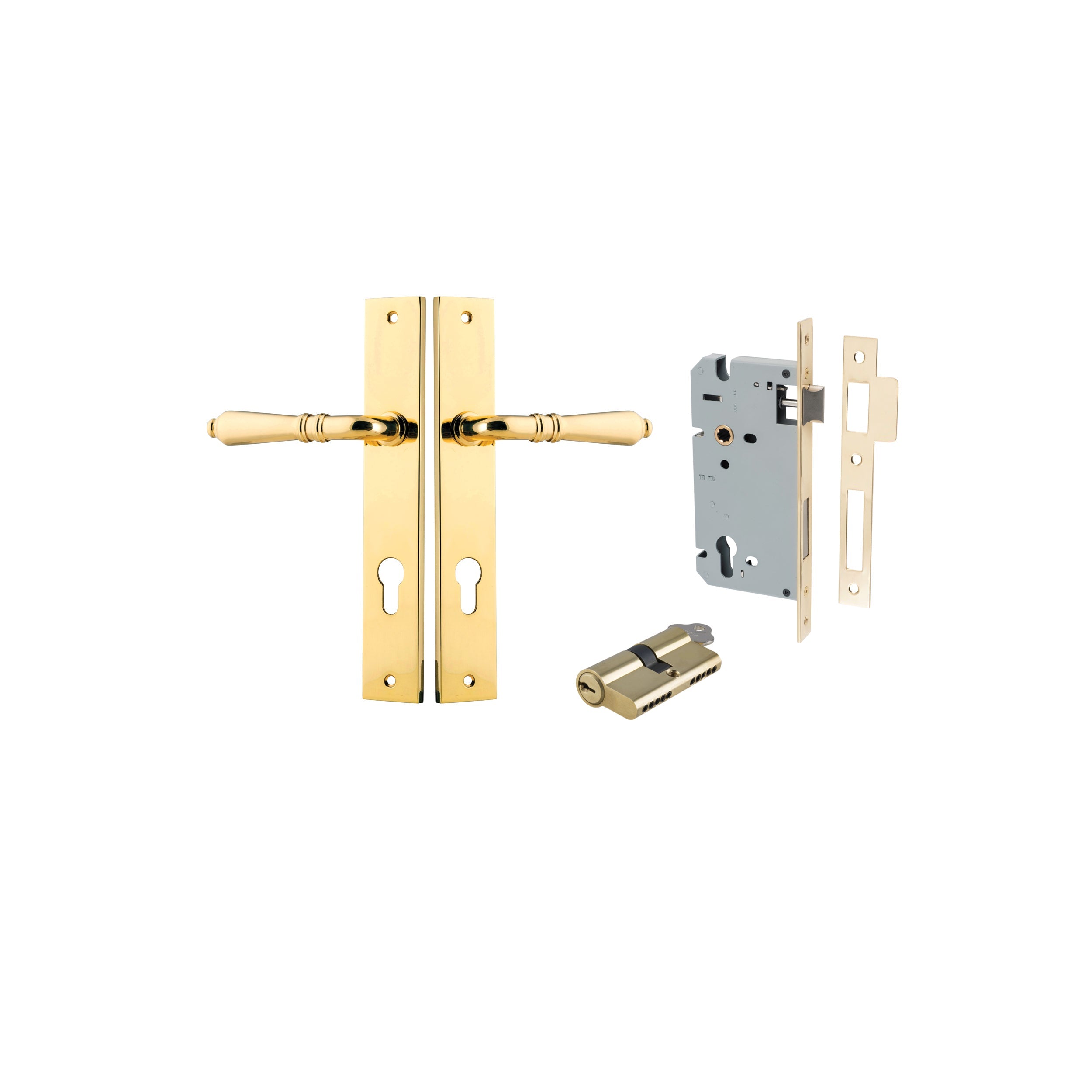 Sarlat Lever - Rectangular Backplate - Ella Grace - Iver - Polished Brass - Door Levers