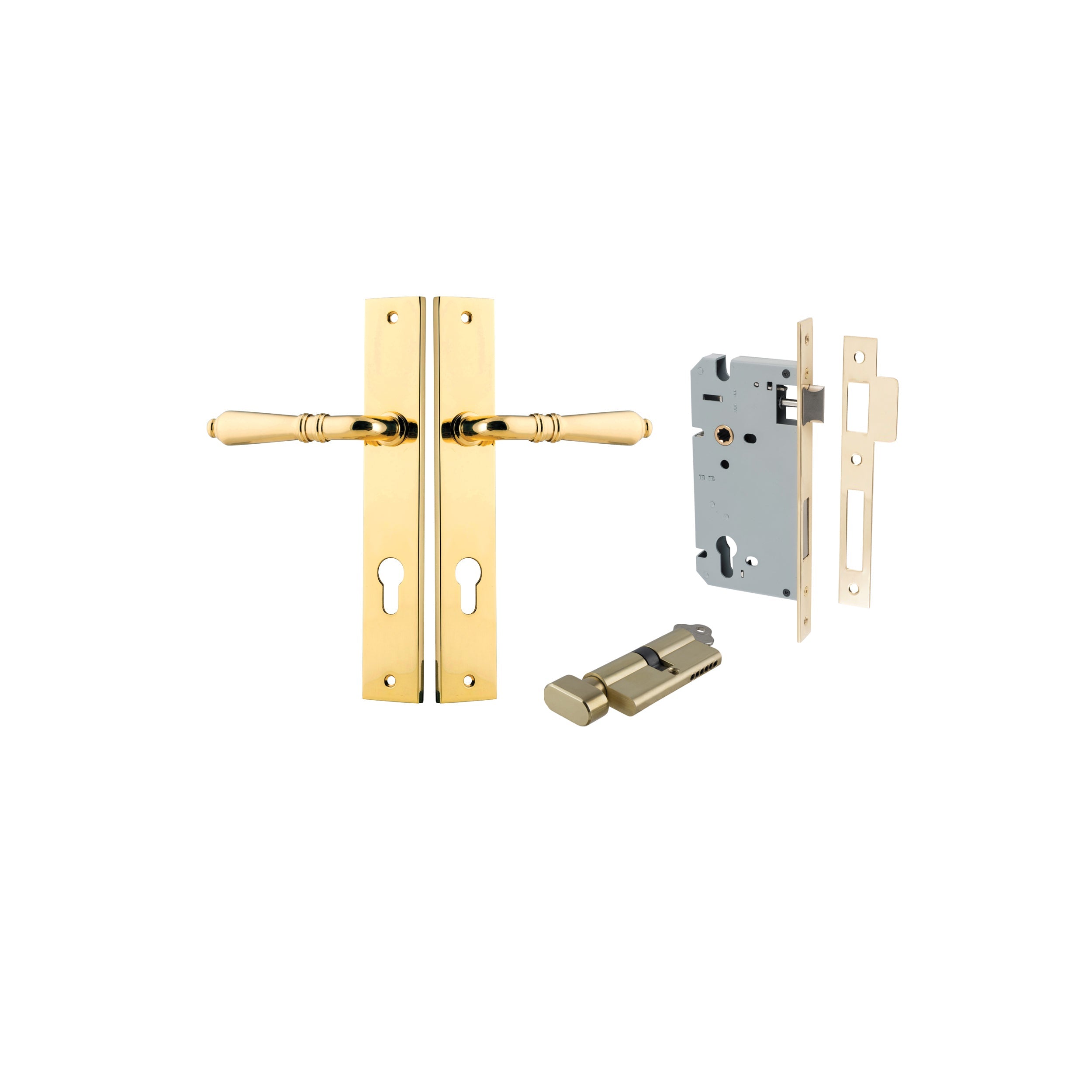 Sarlat Lever - Rectangular Backplate - Ella Grace - Iver - Polished Brass - Door Levers