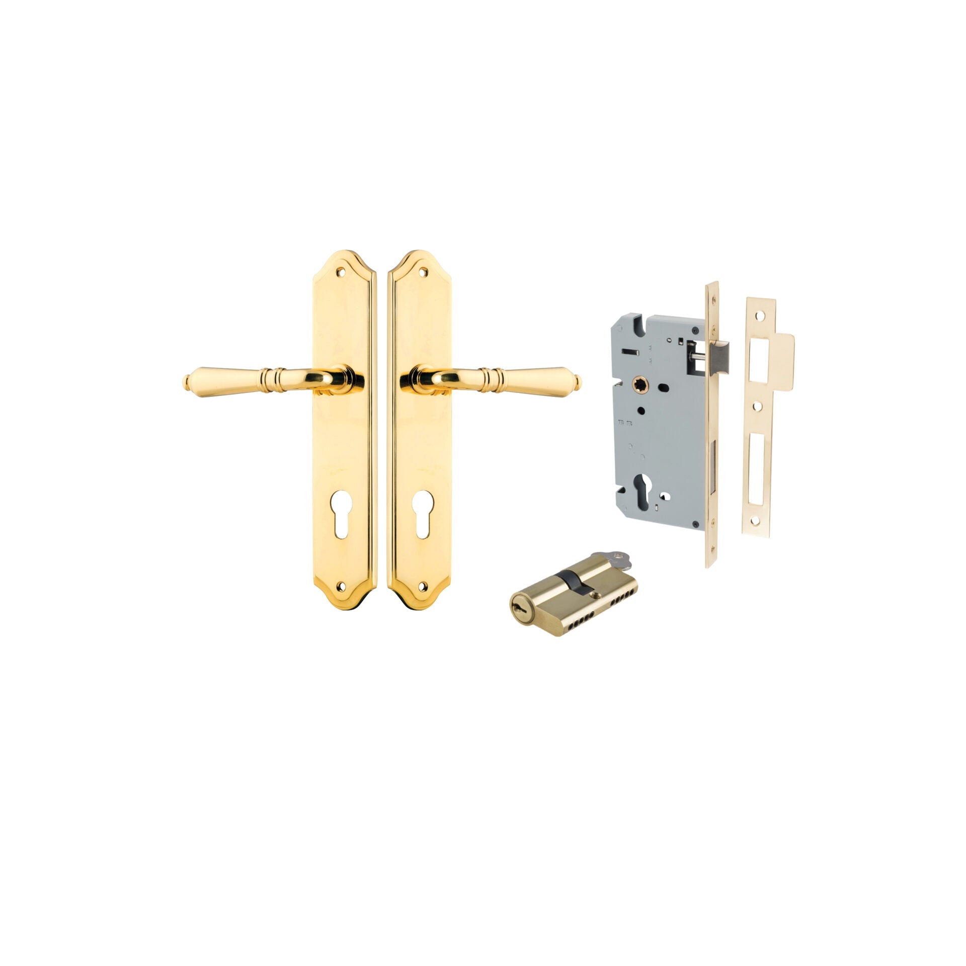 Sarlat Lever - Shouldered Backplate - Ella Grace - Iver - Polished Brass - Door Levers