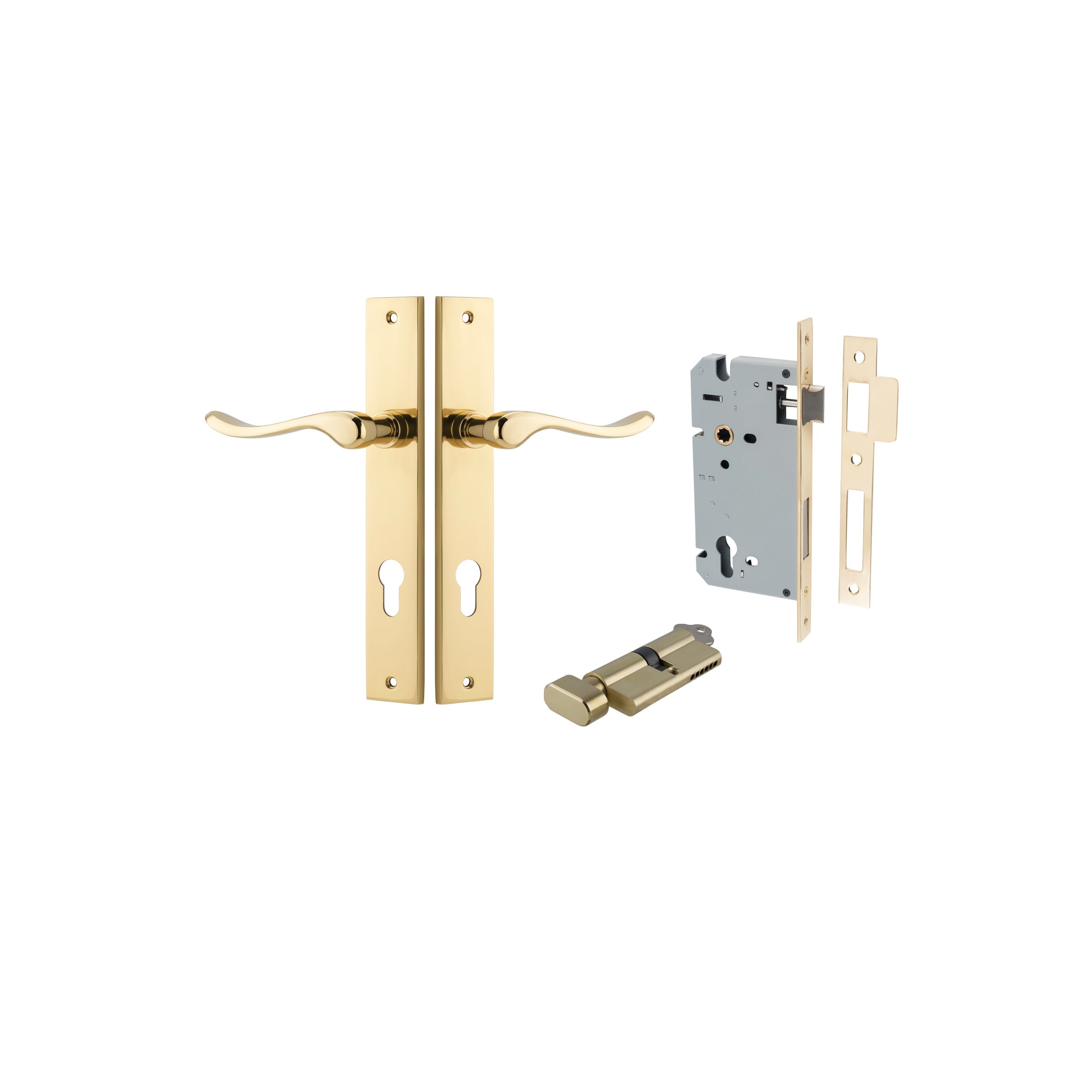 Stirling Lever - Rectangular Backplate - Ella Grace - Iver - Polished Brass - Door Levers