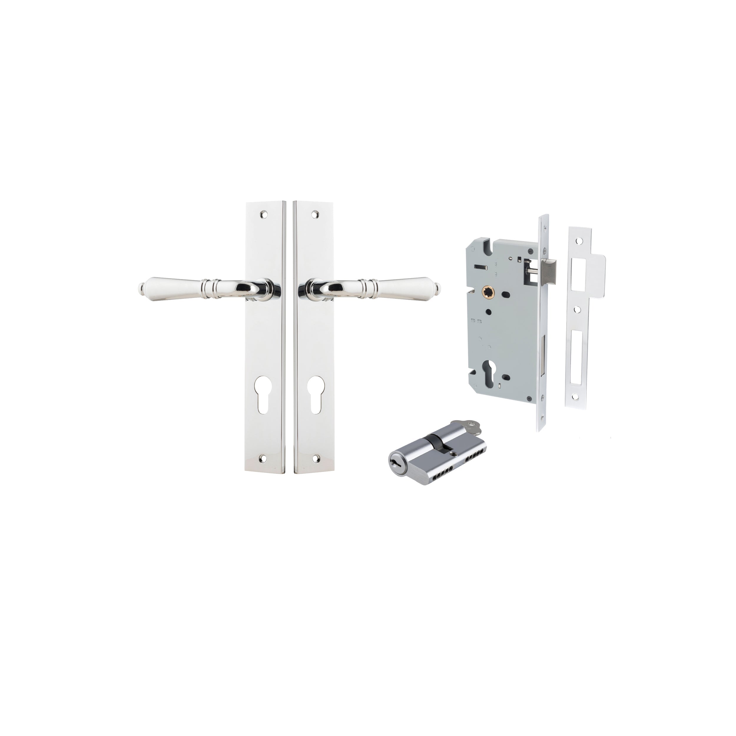 Sarlat Lever - Rectangular Backplate - Ella Grace - Iver - Polished Chrome - Door Levers