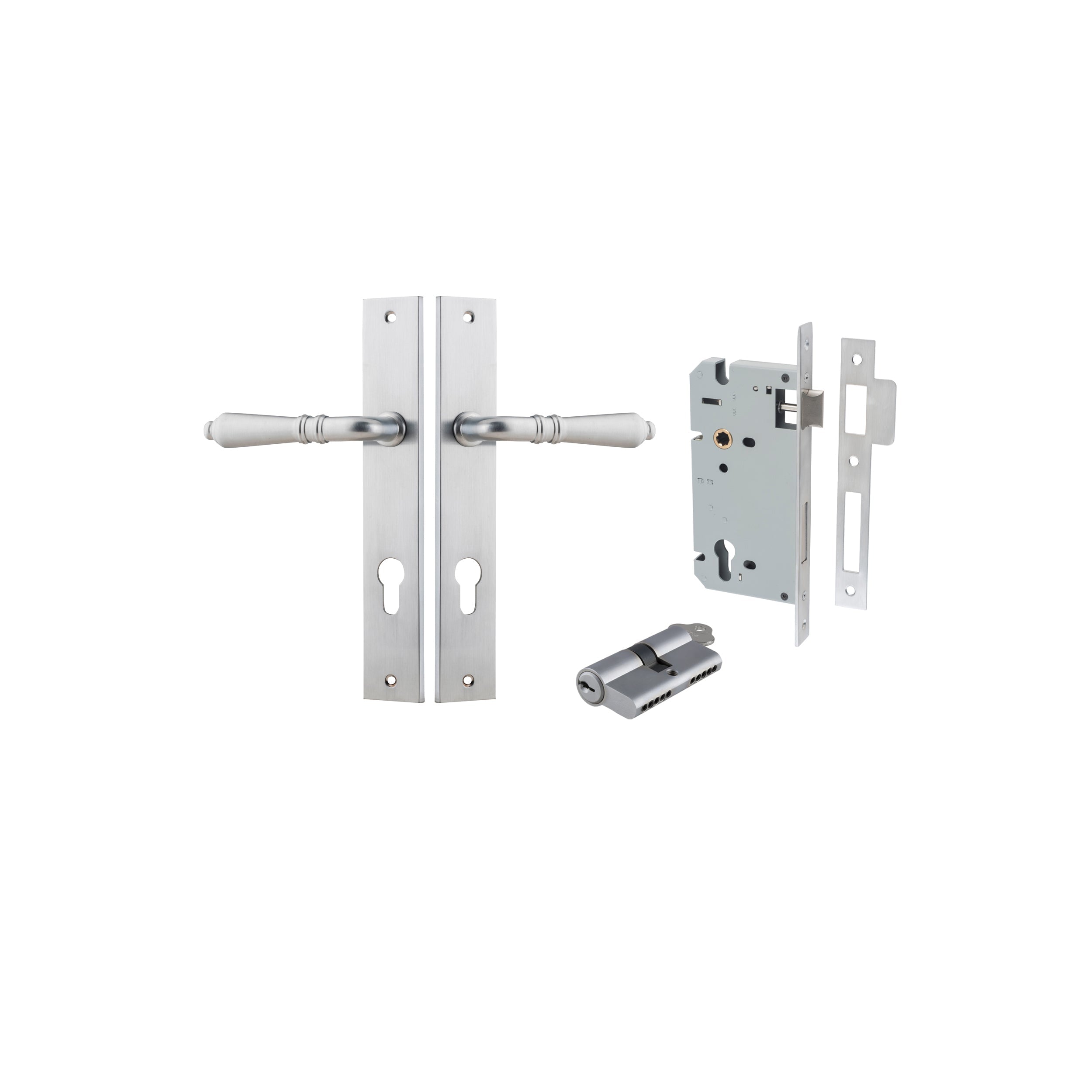 Sarlat Lever - Rectangular Backplate - Ella Grace - Iver - Brushed Chrome - Door Levers