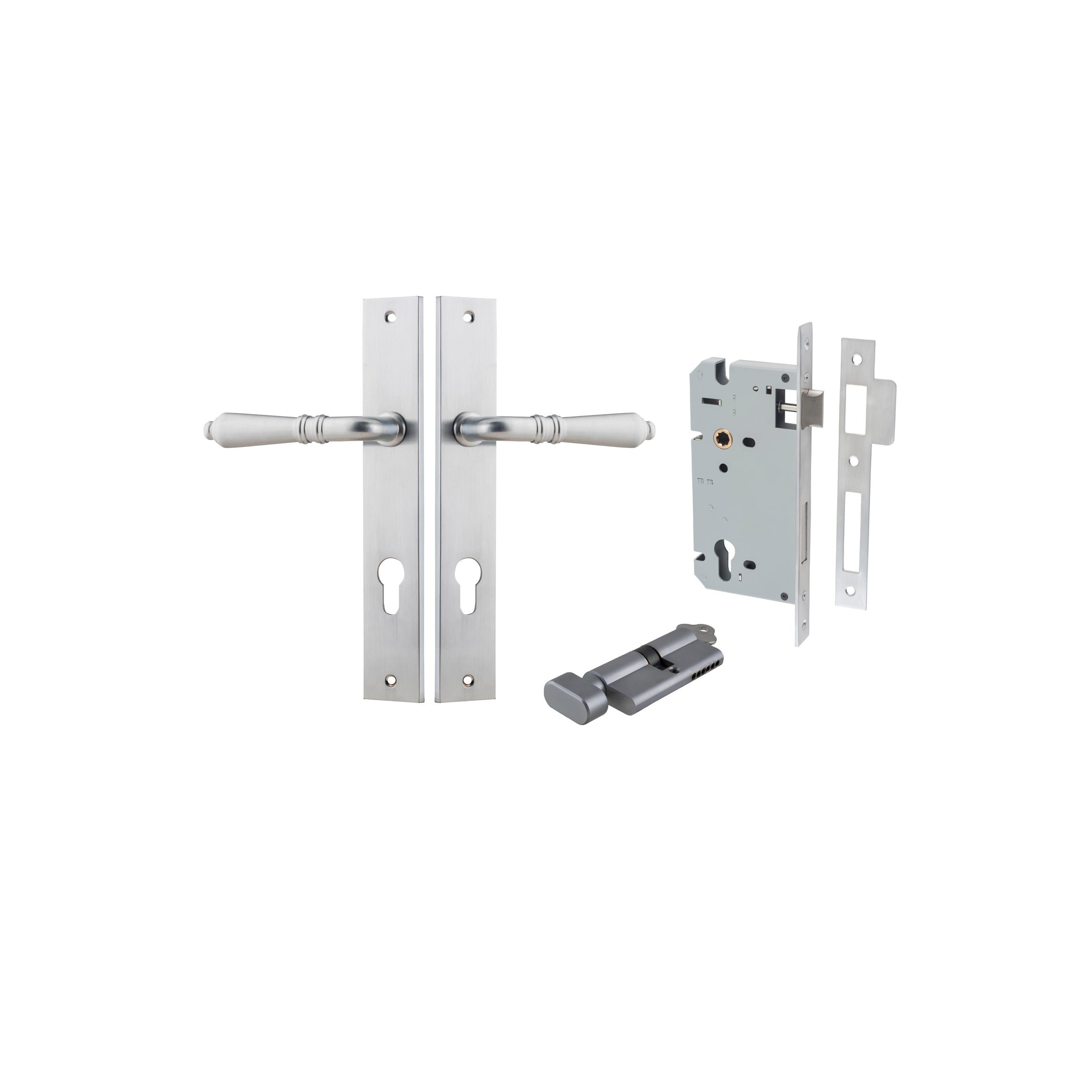 Sarlat Lever - Rectangular Backplate - Ella Grace - Iver - Brushed Chrome - Door Levers