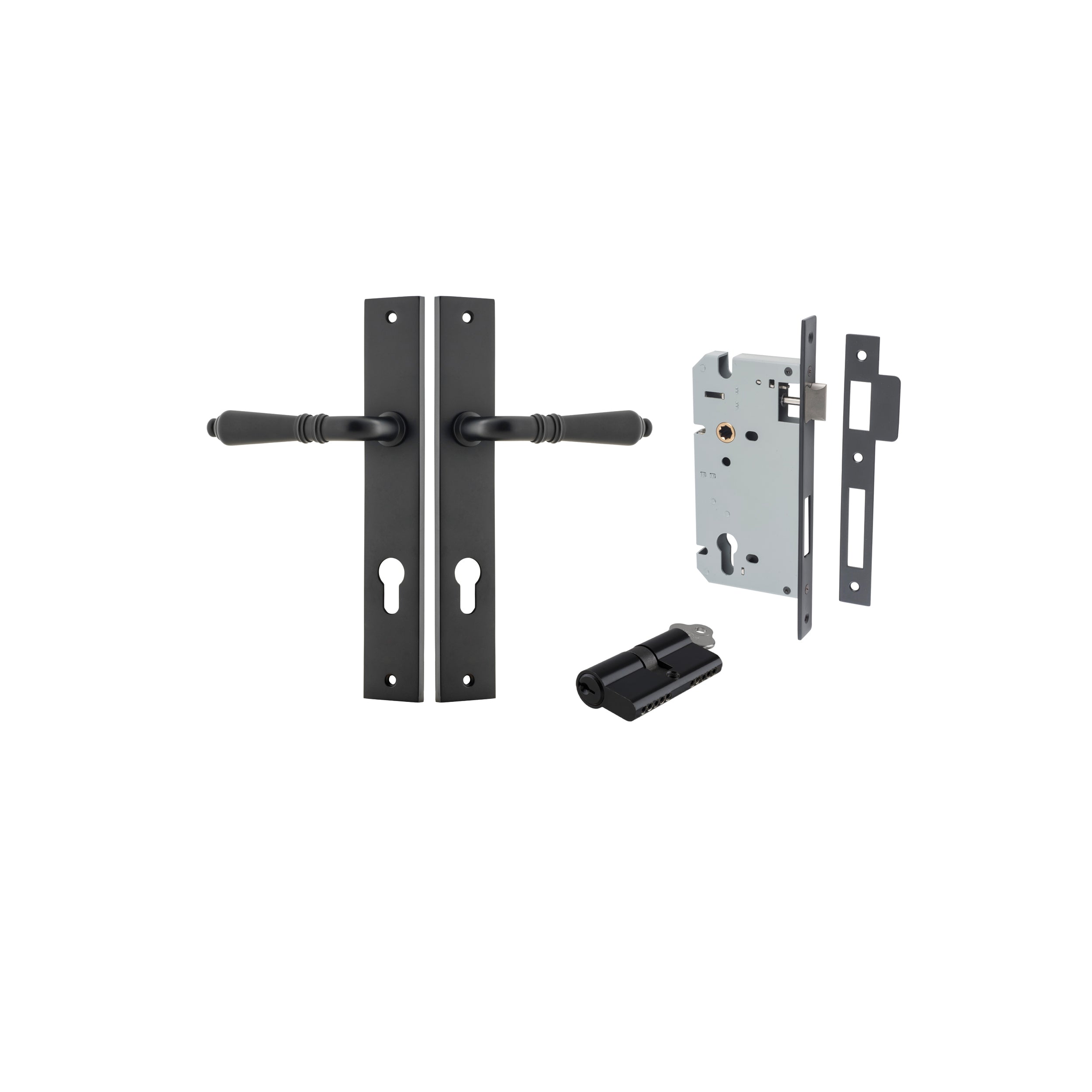 Sarlat Lever - Rectangular Backplate - Ella Grace - Iver - Matt Black - Door Levers