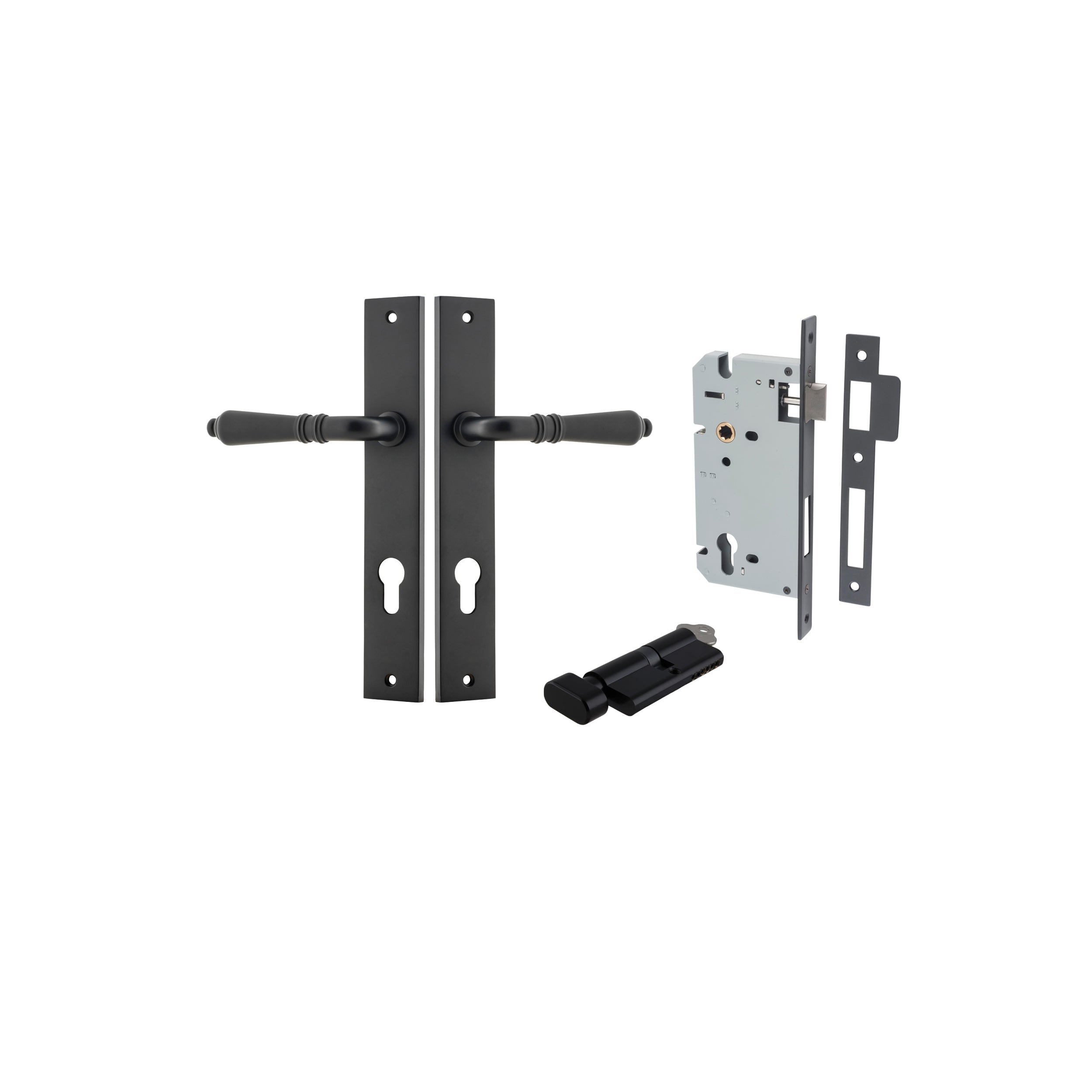 Sarlat Lever - Rectangular Backplate - Ella Grace - Iver - Matt Black - Door Levers