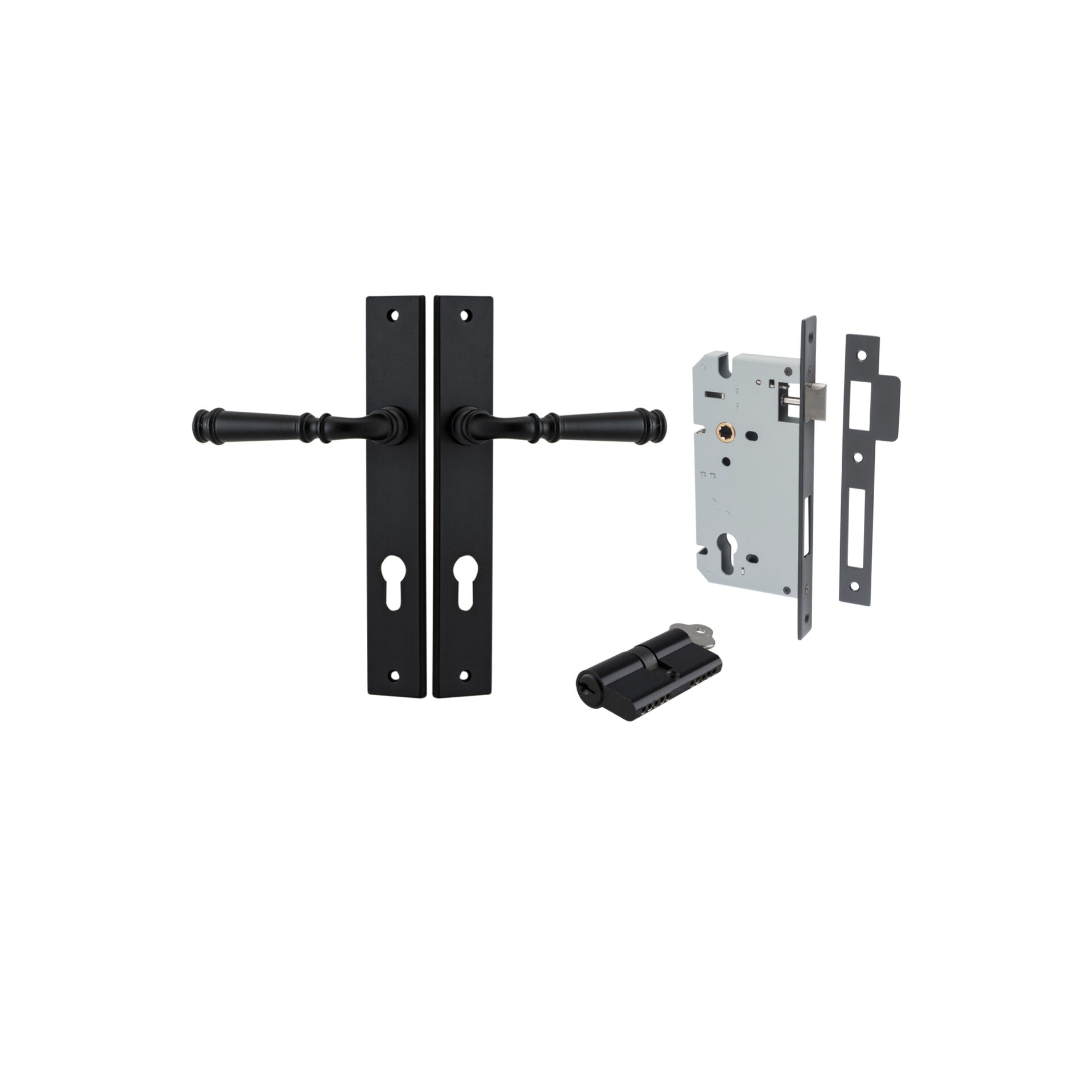 Verona Lever - Rectangular Backplate - Ella Grace - Iver - Matt Black - Door Levers