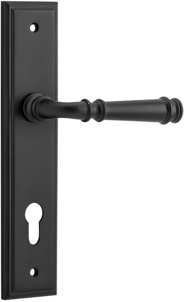 Verona Lever - Stepped Backplate - Ella Grace - Iver - Matt Black - Door Levers