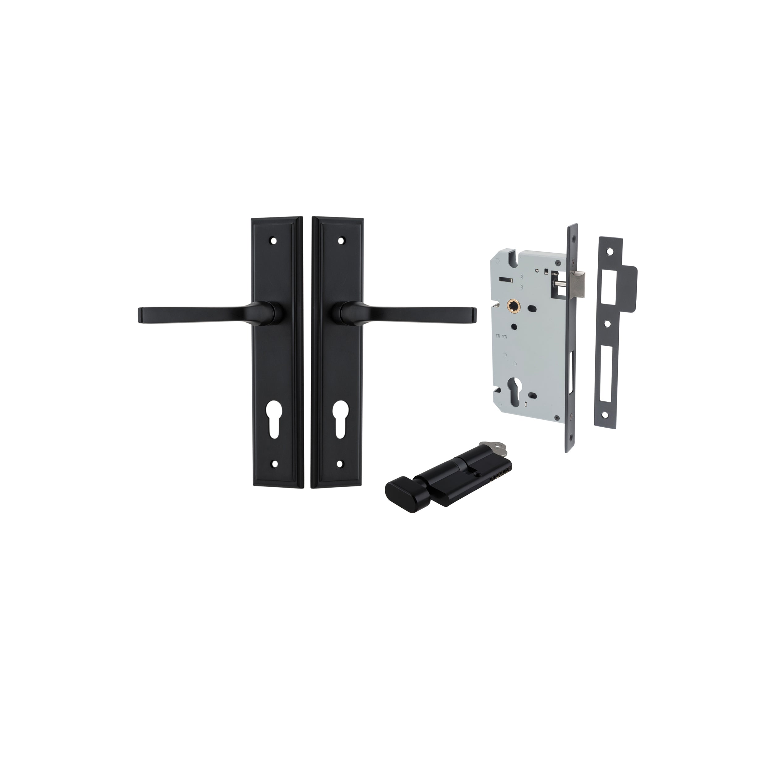 Annecy Lever - Stepped Backplate - Ella Grace - Iver - Matt Black - Door Levers