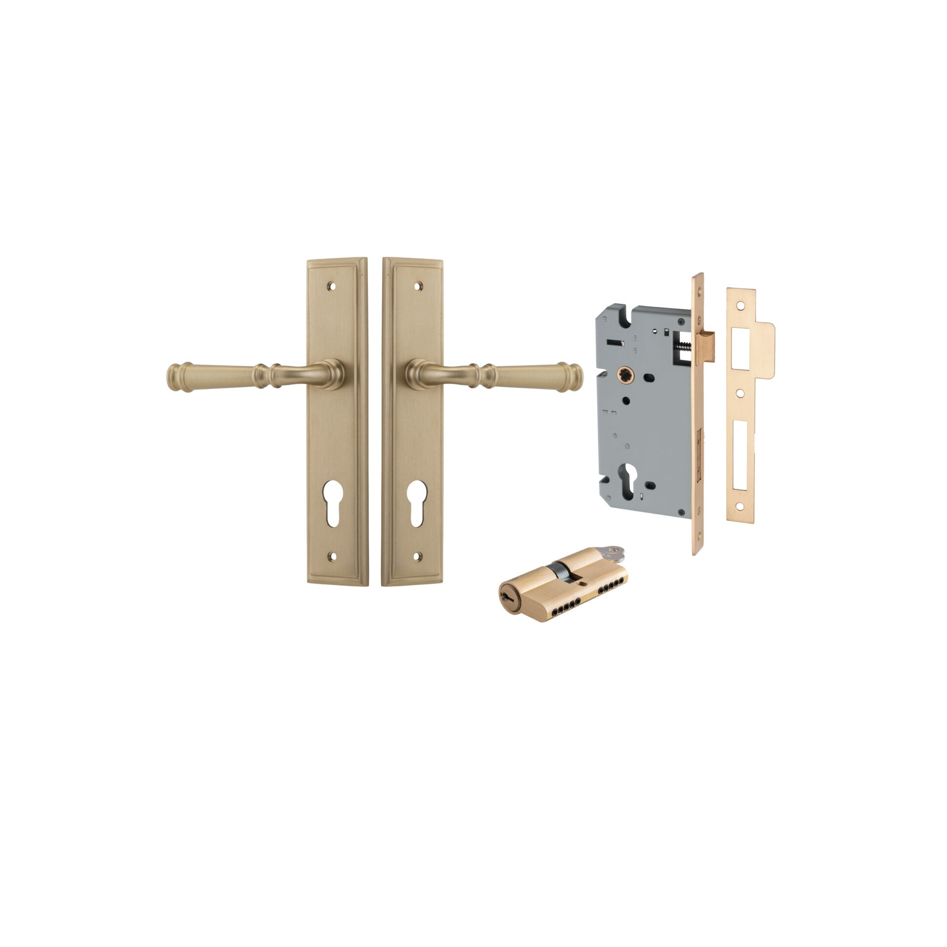 Verona Lever - Stepped Backplate - Ella Grace - Iver - Brushed Brass - Door Levers