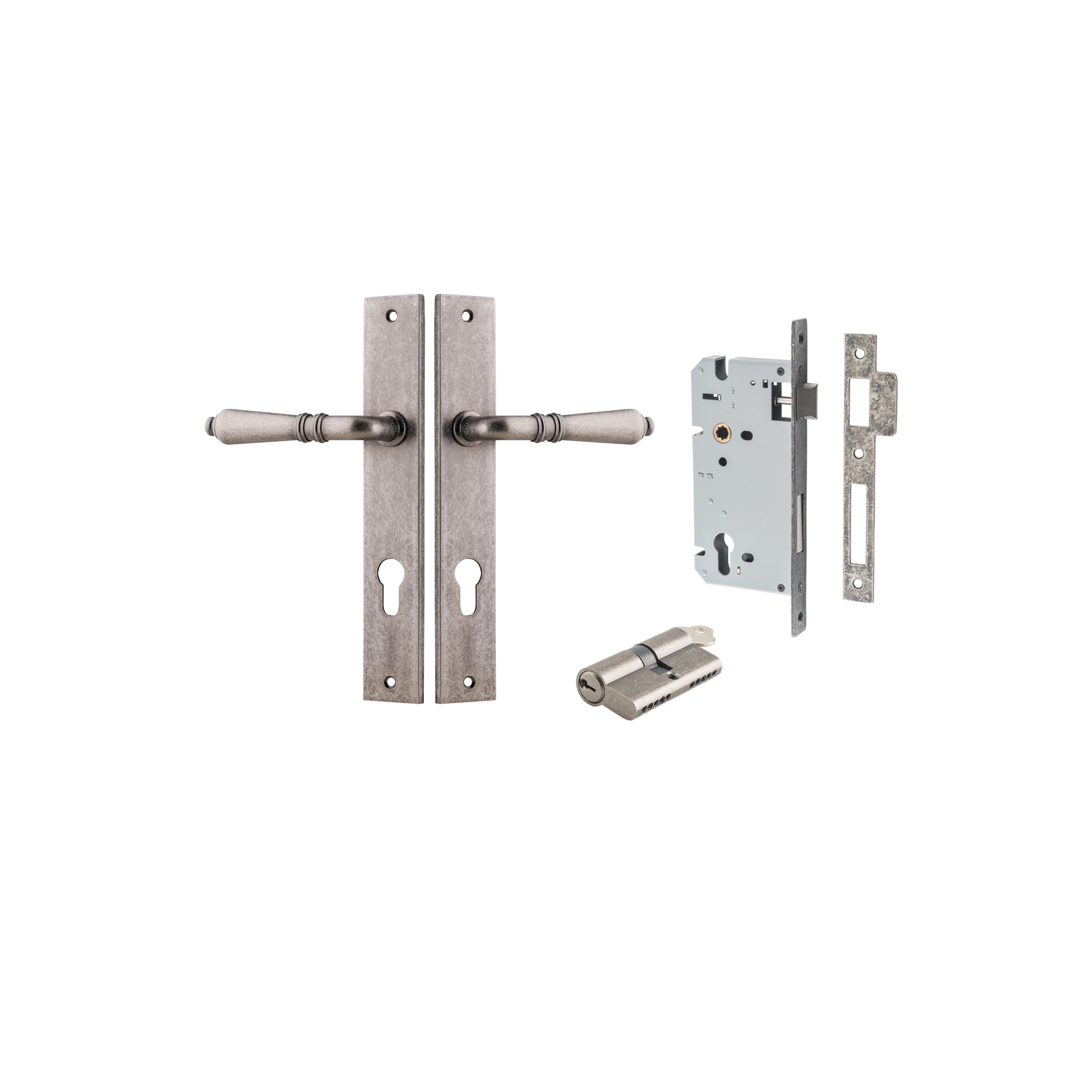 Sarlat Lever - Rectangular Backplate - Ella Grace - Iver - Distressed Nickel - Door Levers