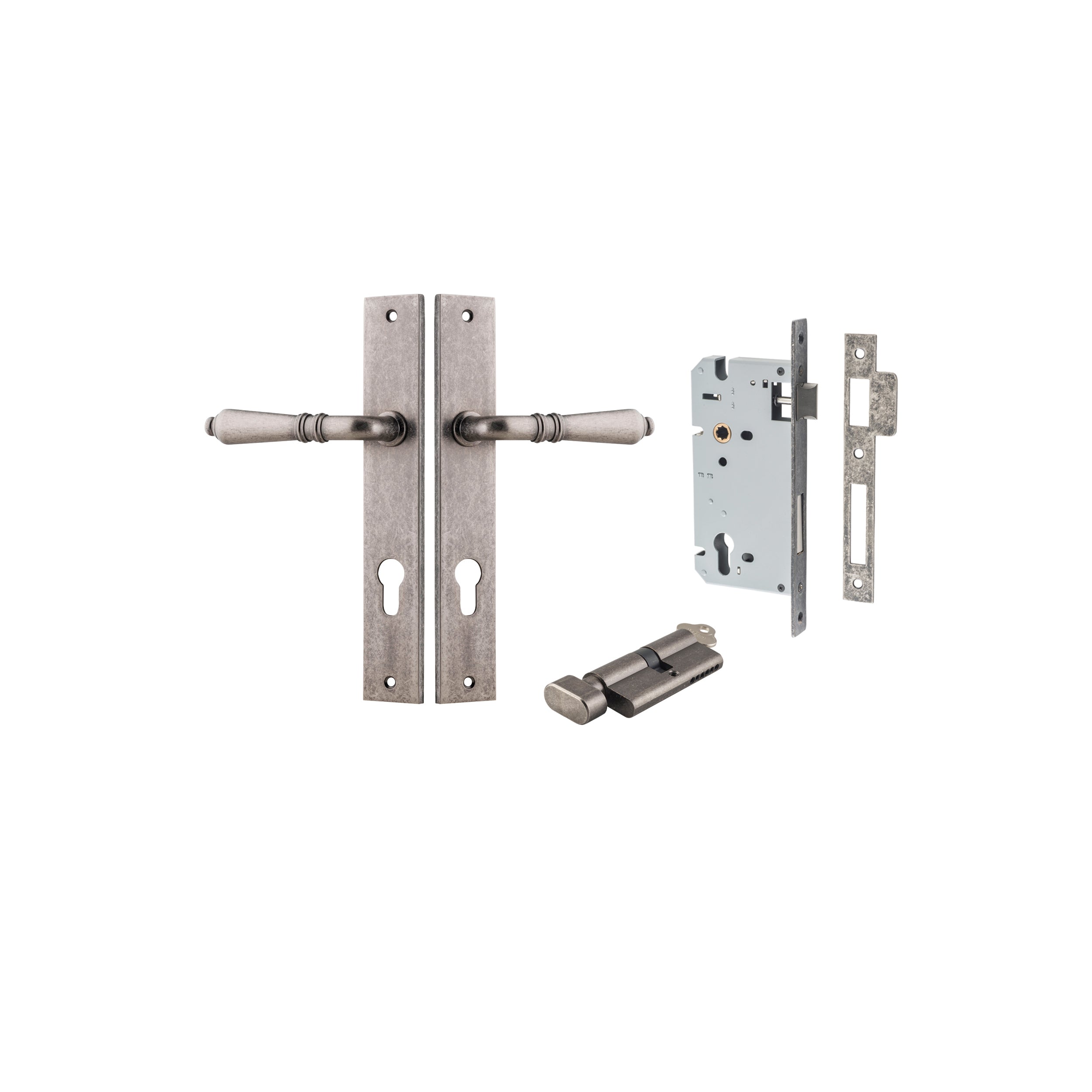 Sarlat Lever - Rectangular Backplate - Ella Grace - Iver - Distressed Nickel - Door Levers