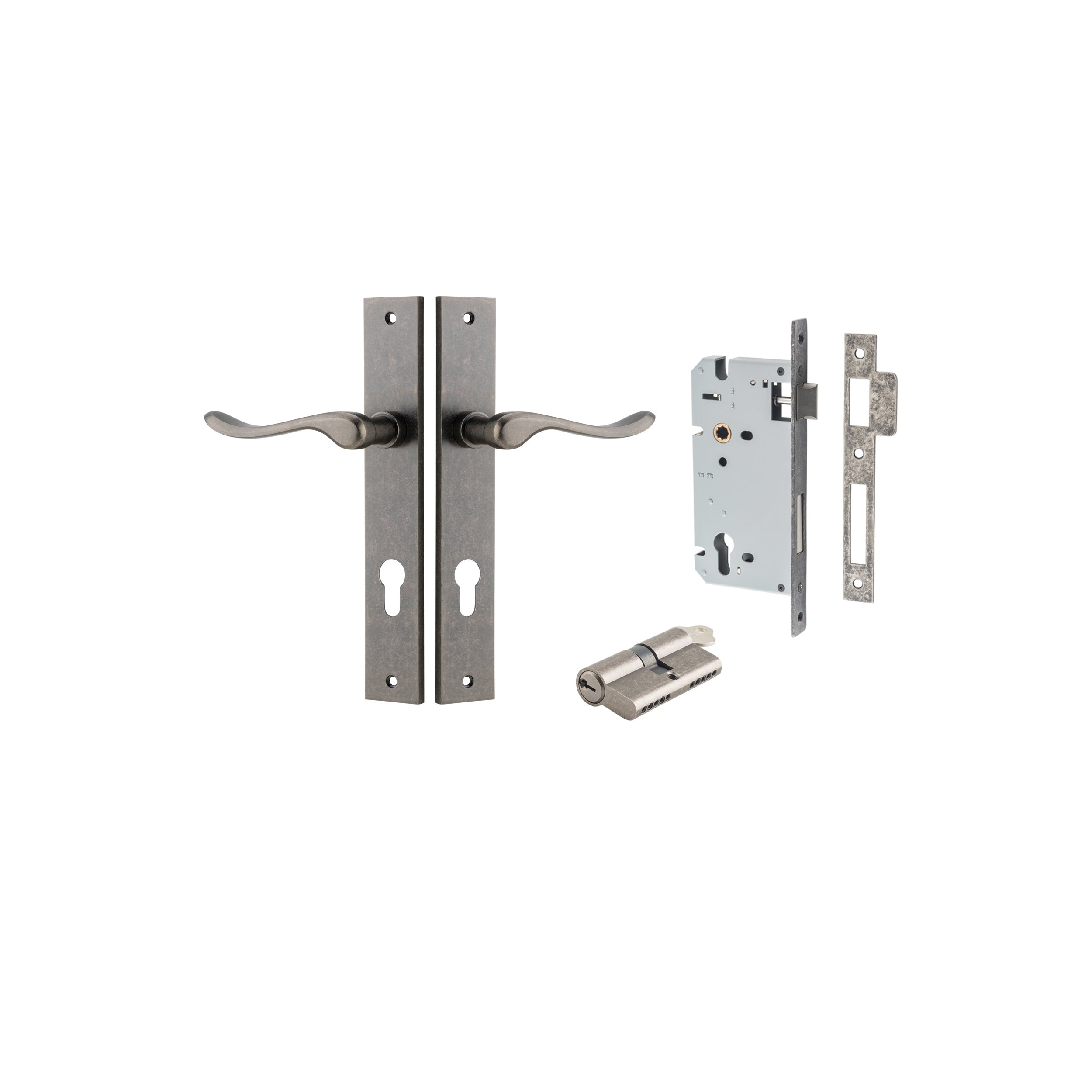 Stirling Lever - Rectangular Backplate - Ella Grace - Iver - Distressed Nickel - Door Levers