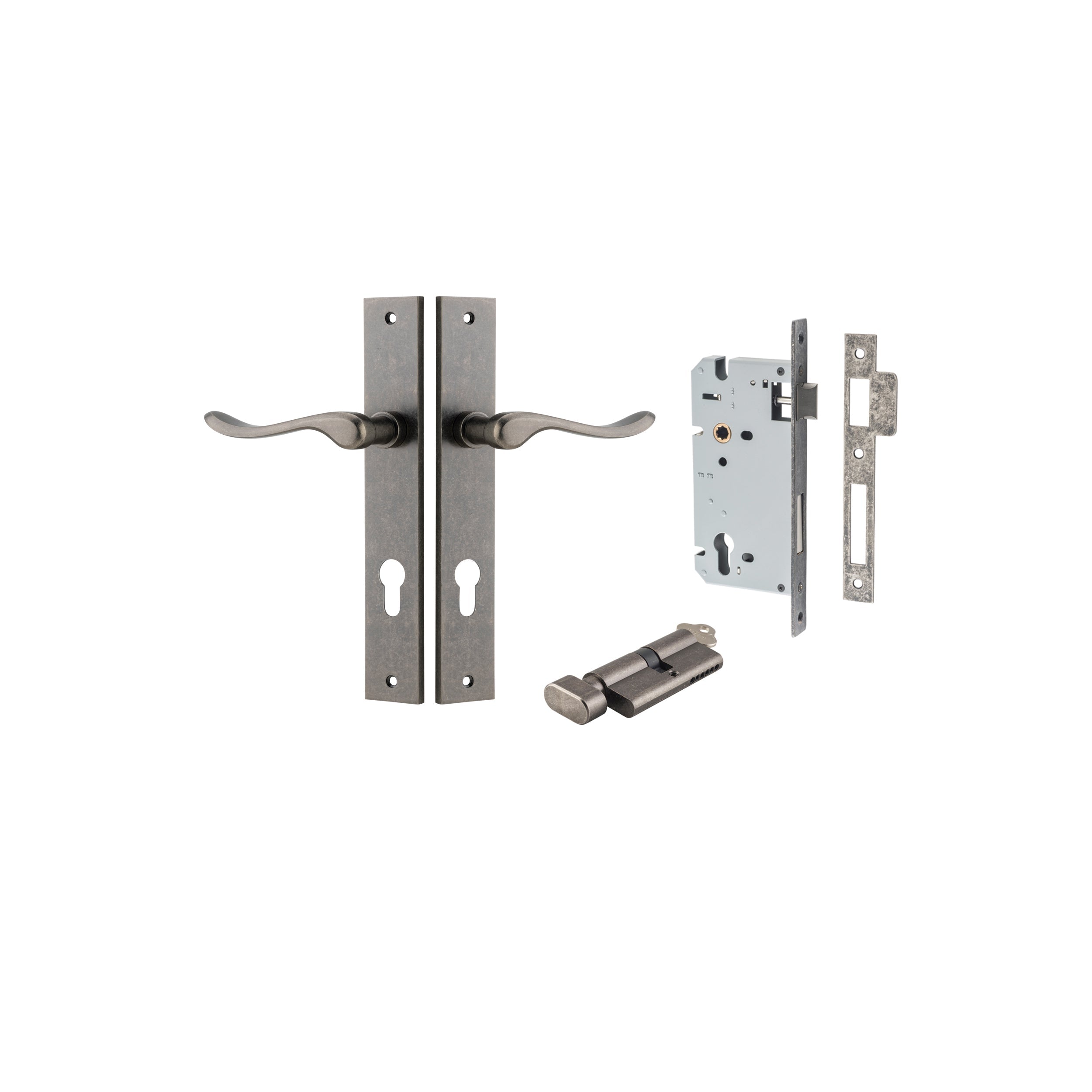 Stirling Lever - Rectangular Backplate - Ella Grace - Iver - Distressed Nickel - Door Levers