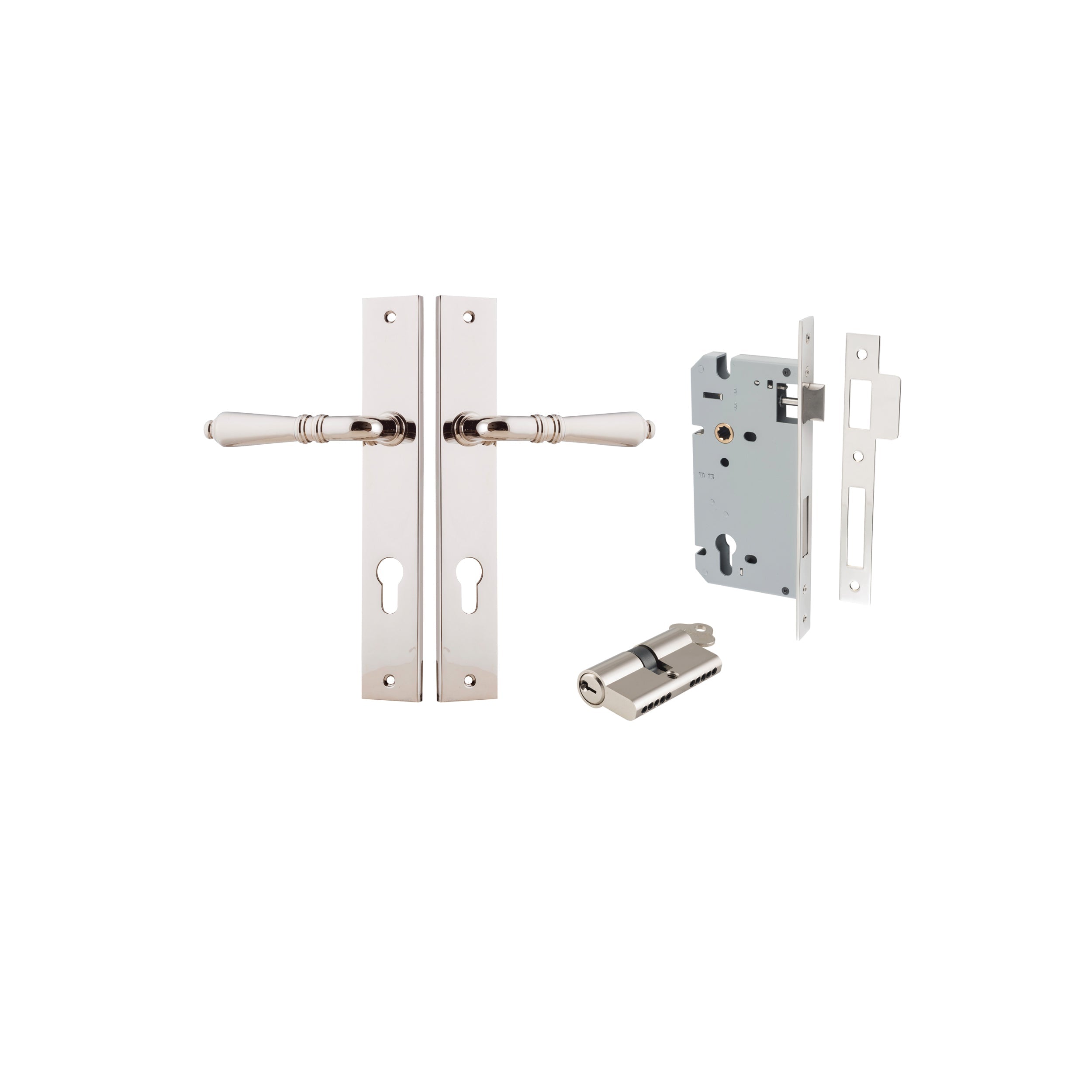 Sarlat Lever - Rectangular Backplate - Ella Grace - Iver - Polished Nickel - Door Levers