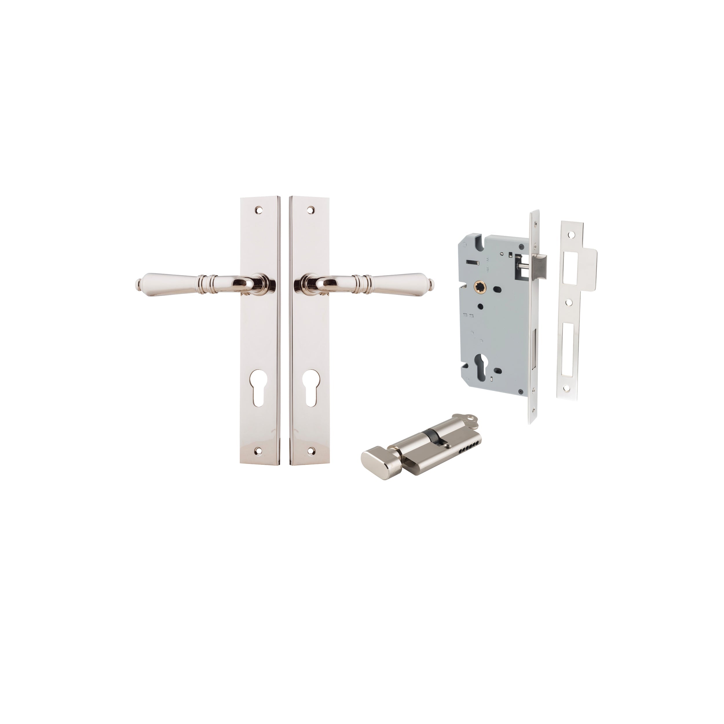 Sarlat Lever - Rectangular Backplate - Ella Grace - Iver - Polished Nickel - Door Levers