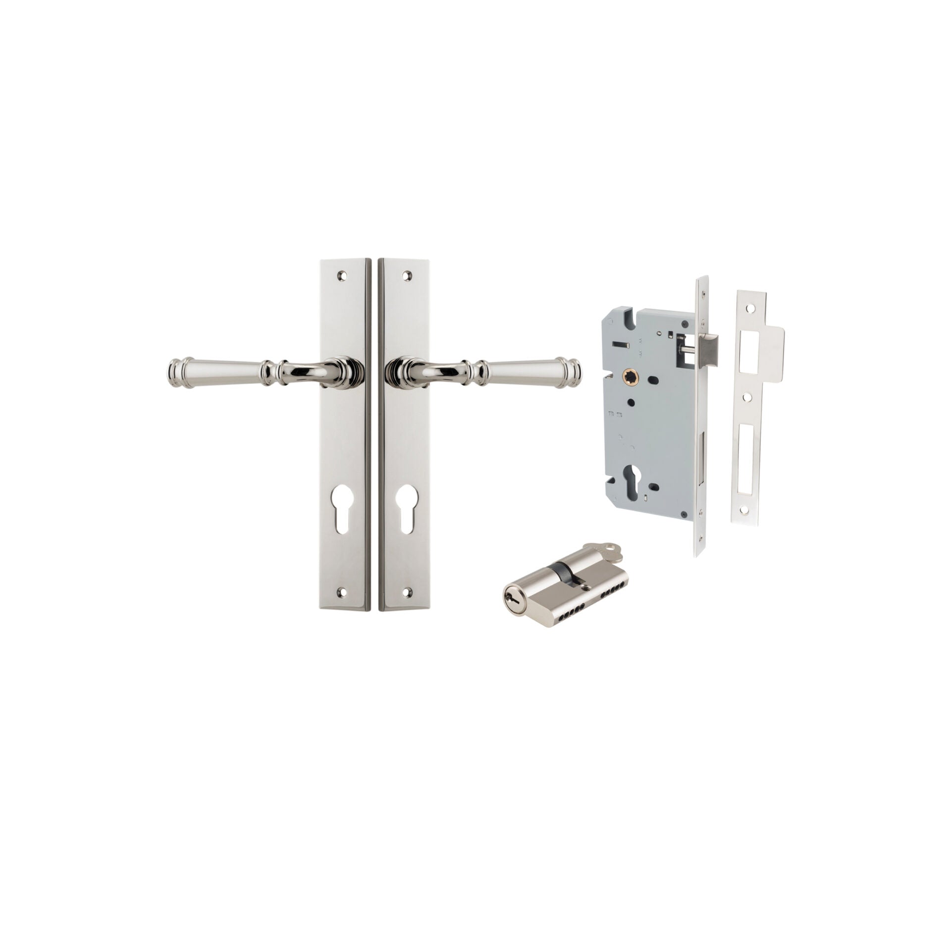 Verona Lever - Rectangular Backplate - Ella Grace - Iver - Polished Nickel - Door Levers