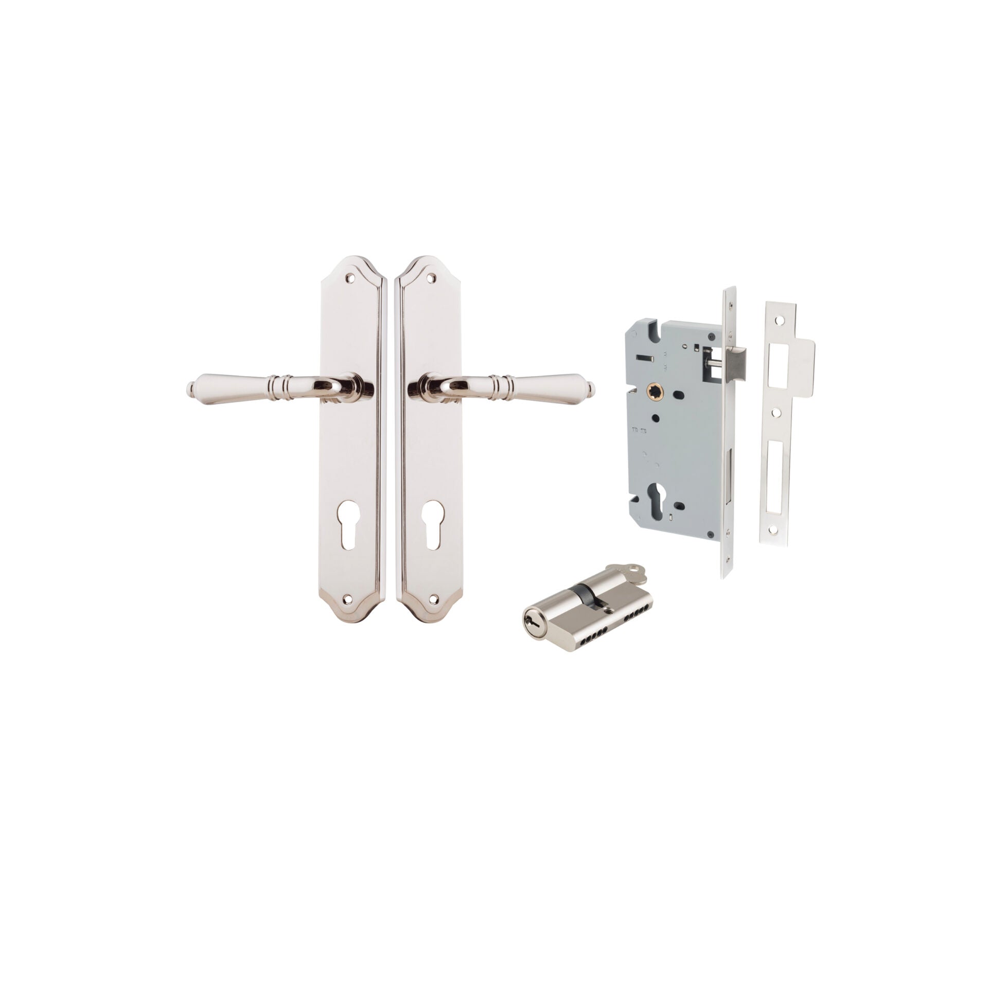 Sarlat Lever - Shouldered Backplate - Ella Grace - Iver - Polished Nickel - Door Levers