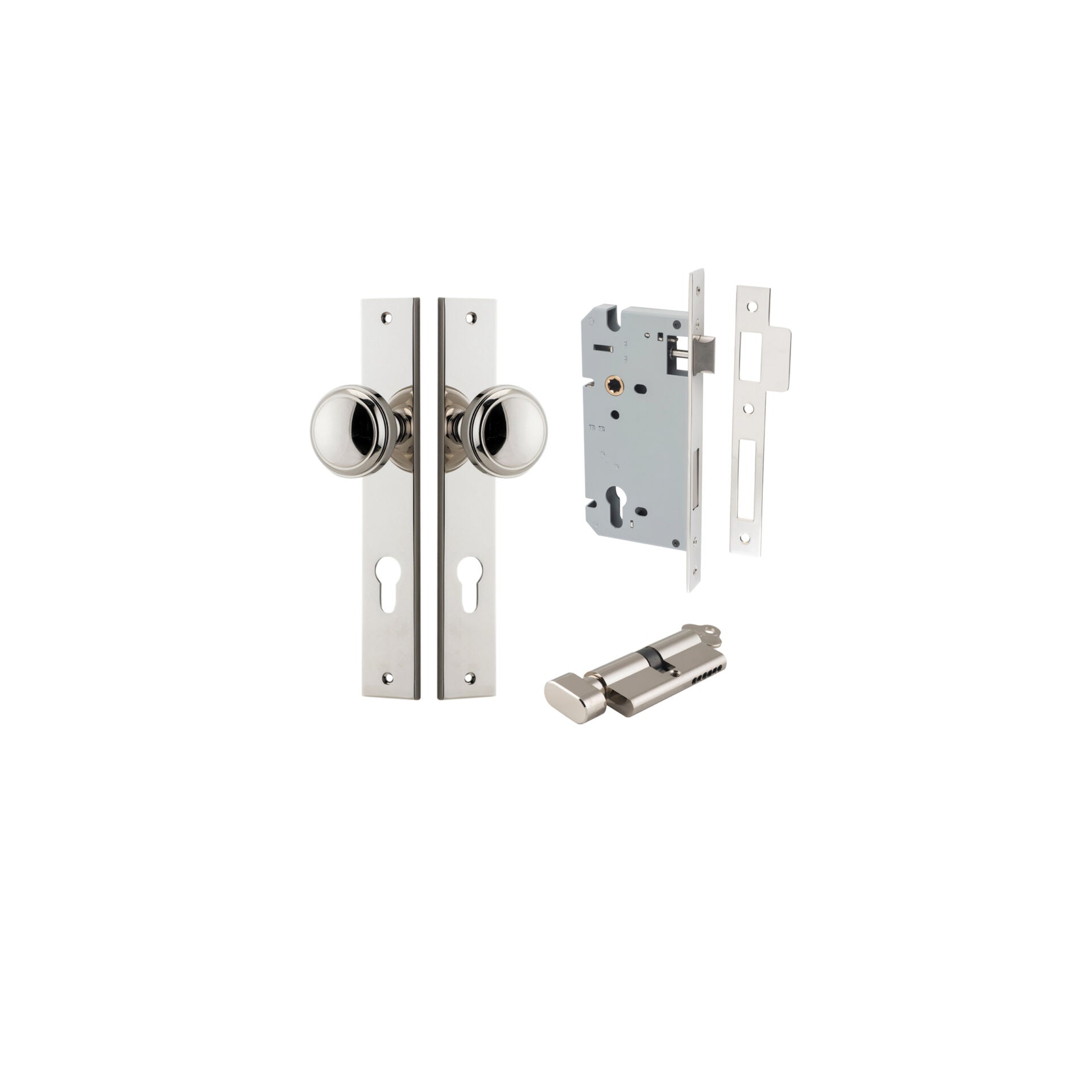 Paddington Knob - Rectangular Backplate - Ella Grace - Iver - Polished Nickel - Door Knobs